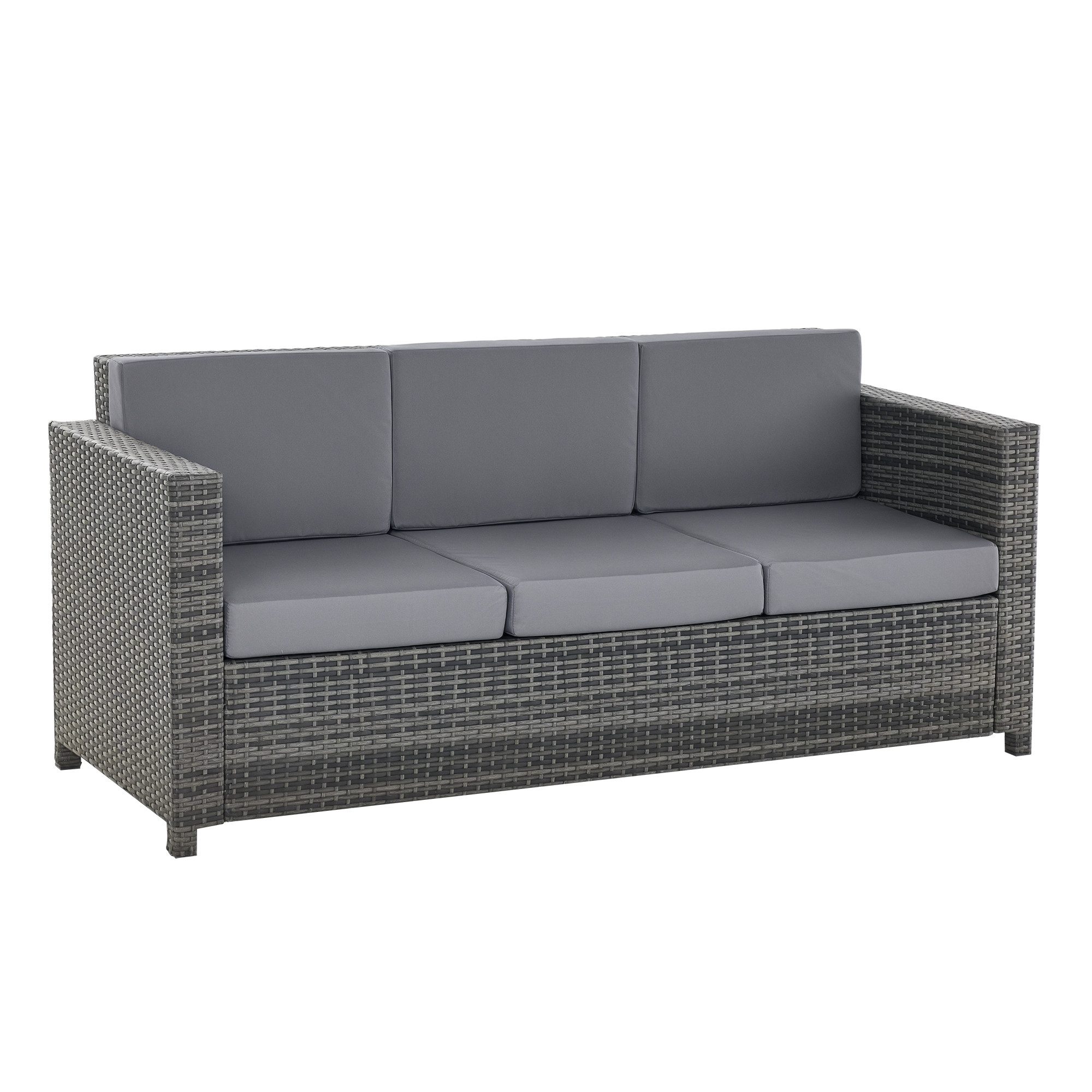 Outsunny Loungesofa Poly-Rattan Sofa mit Kissen 3-Sitzer Garten Metall Polyester