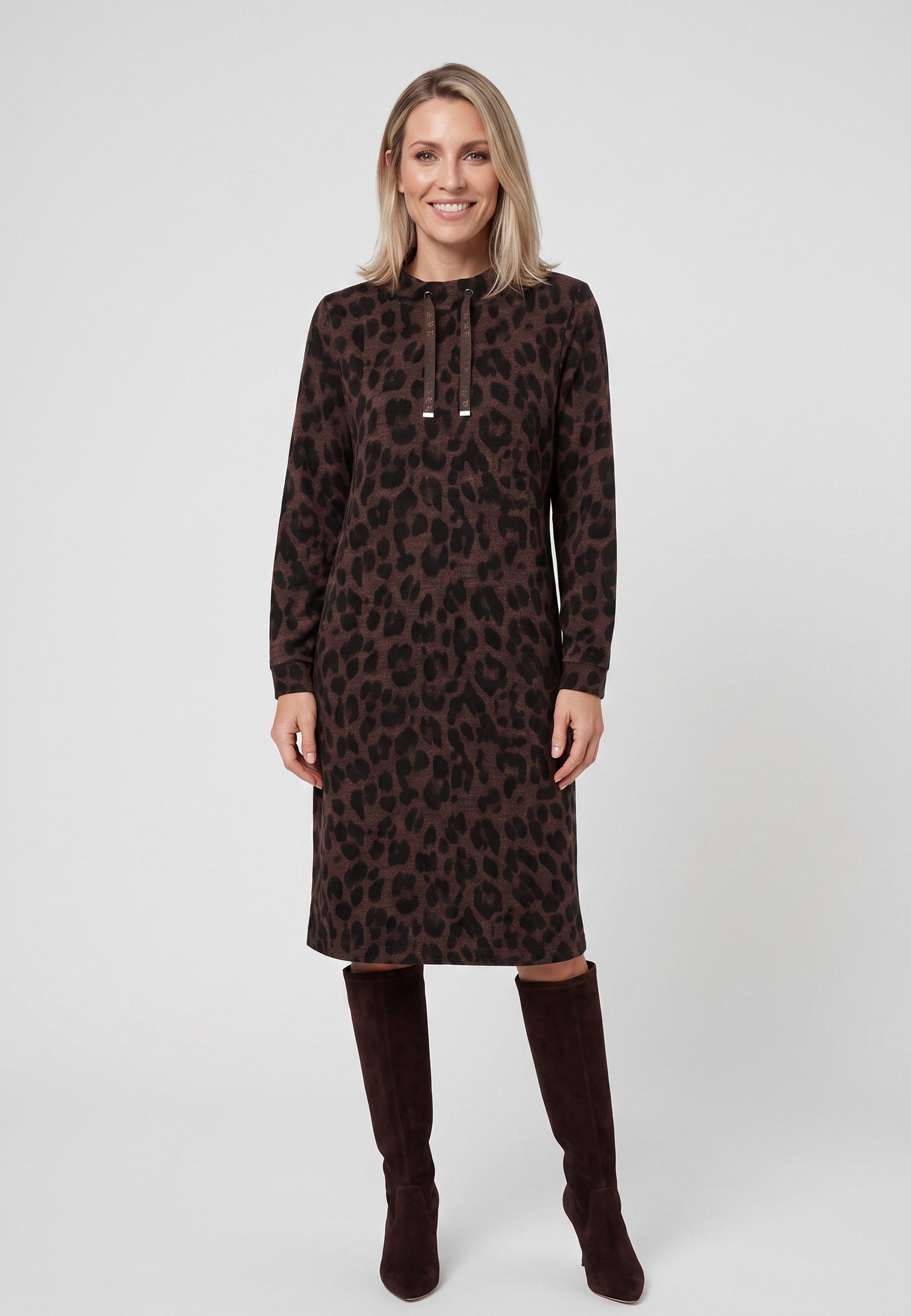 Olsen Midikleid mit Allover-Dessin und Stehkragen