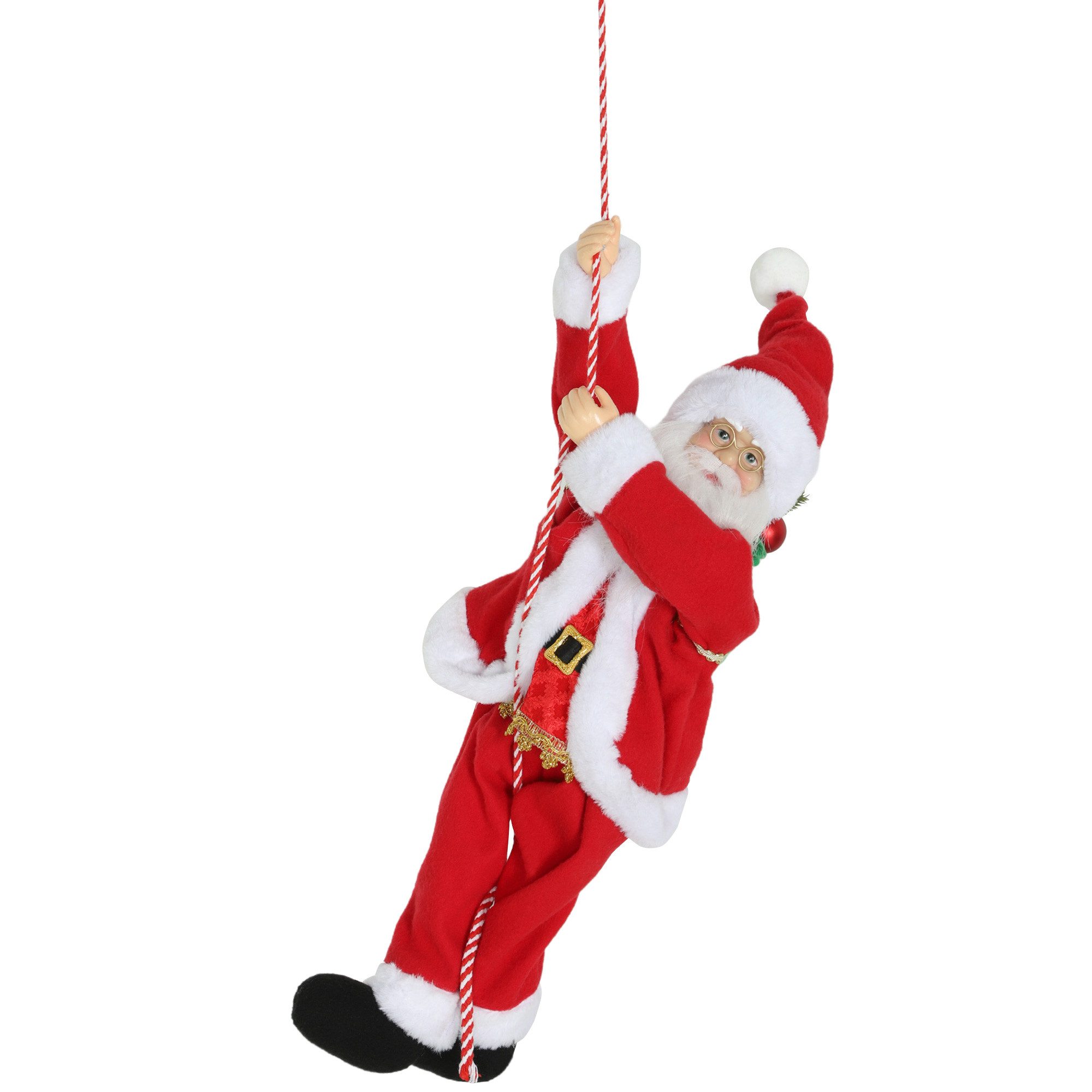 HOMCOM Weihnachtsmann Figur mit Seil, Dekofigur für Party Fenster Tisch Kamin Wand (60 cm, 1 St., klettert und wiegt sich zu Musik), Rot