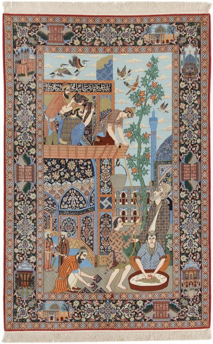 Orientteppich Isfahan Seidenkette 156x240 Handgeknüpfter Orientteppich, Nain Trading, rechteckig, Höhe: 6 mm