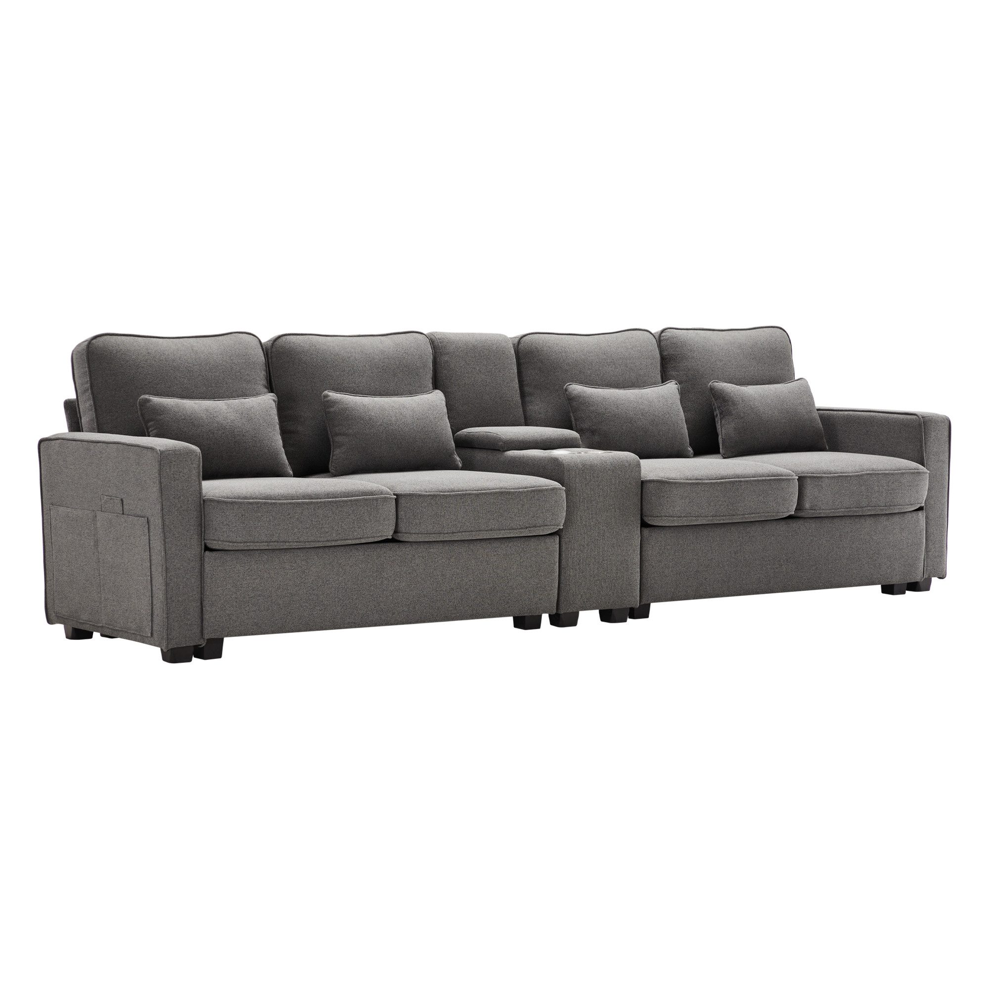 Odikalo 4-Sitzer Wohnzimmersofa Sofa Getränkehaltern Armlehnentaschen Kissen Büro