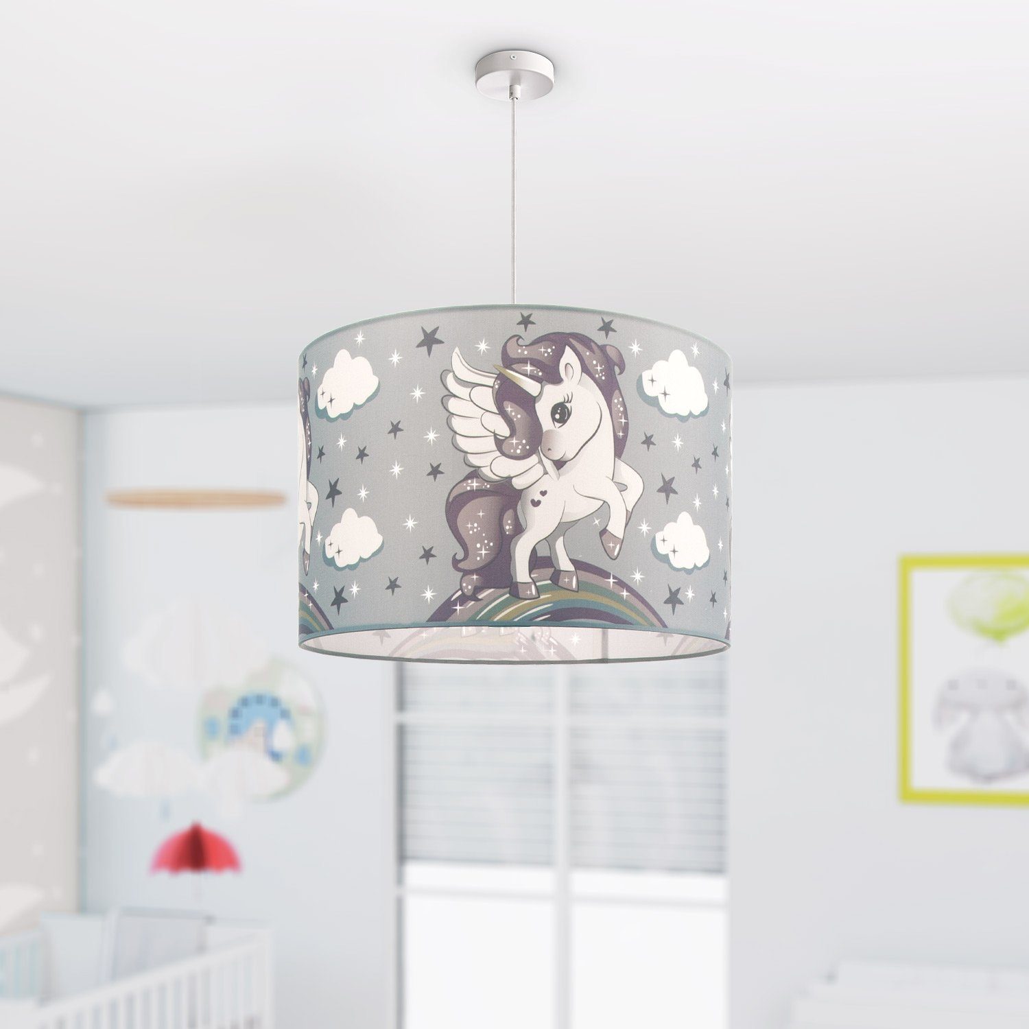 Lampe LED ohne Mit Paco Kinderlampe Kinderzimmer Einhorn, Home 213, Pendelleuchte Deckenlampe Cosmo E27 Leuchtmittel,