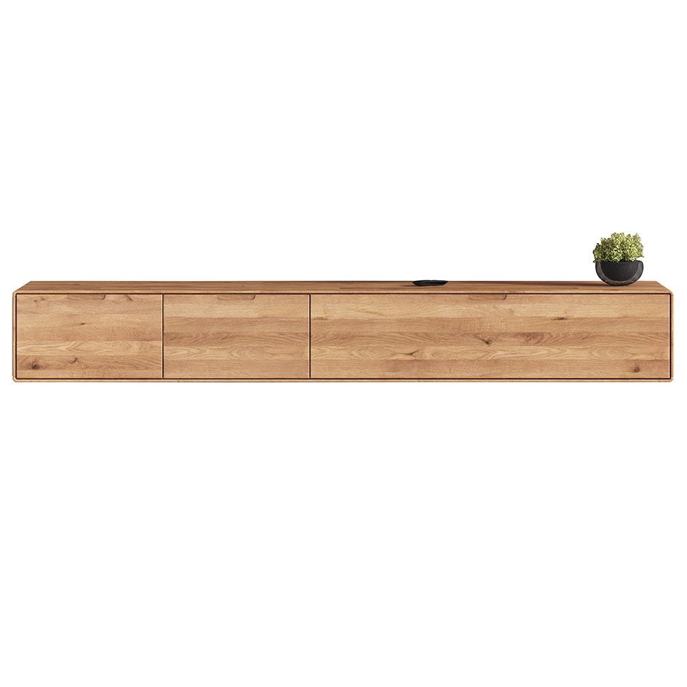 Lomadox Lowboard WISLA-69, Massiv Wildeiche geölt, 220 cm, Griffeinfräsung, Softclose, montiert