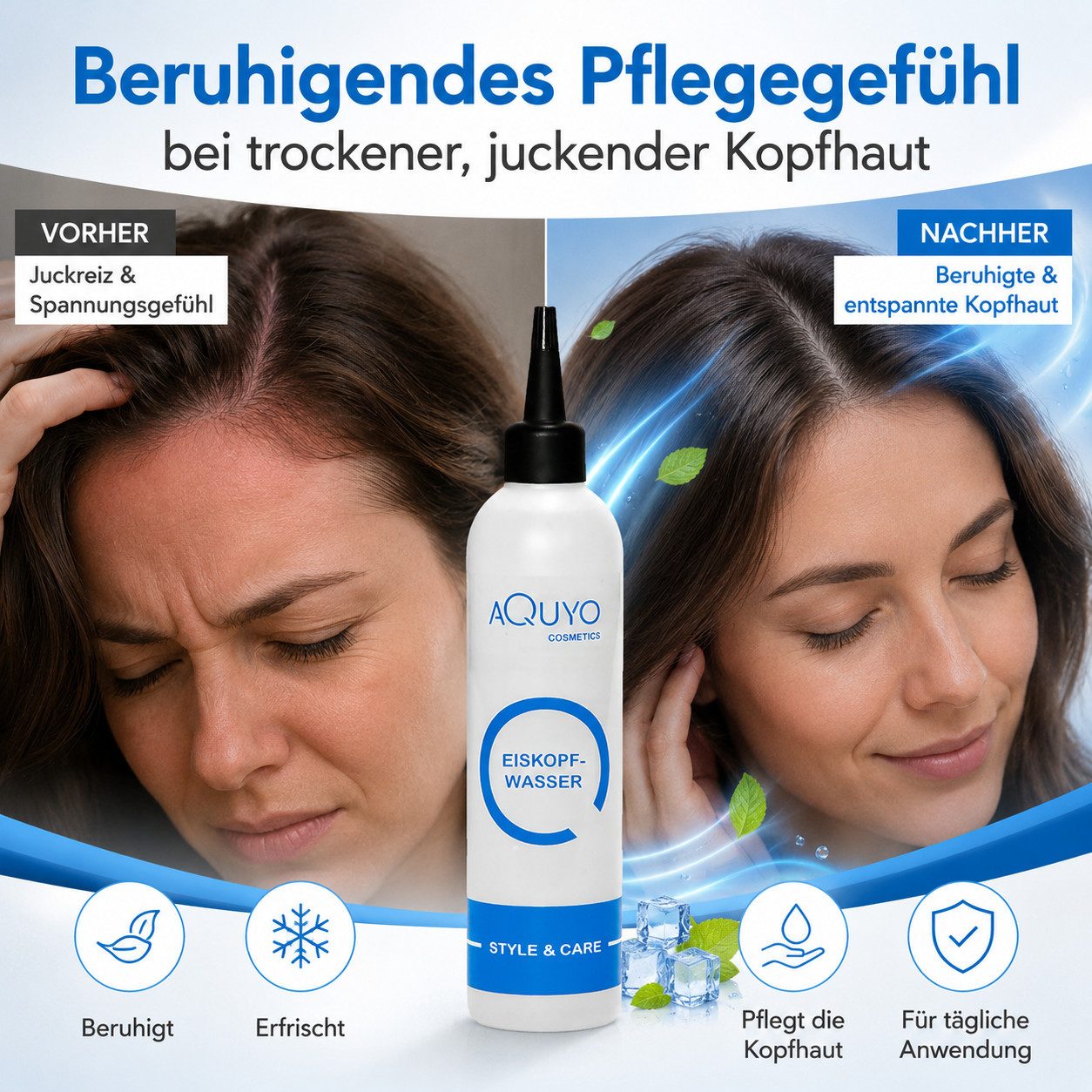 AQUYO Cosmetics Haarwasser Eiswasser Haarwasser für eine erfrischende und kühlende Kopfhaut