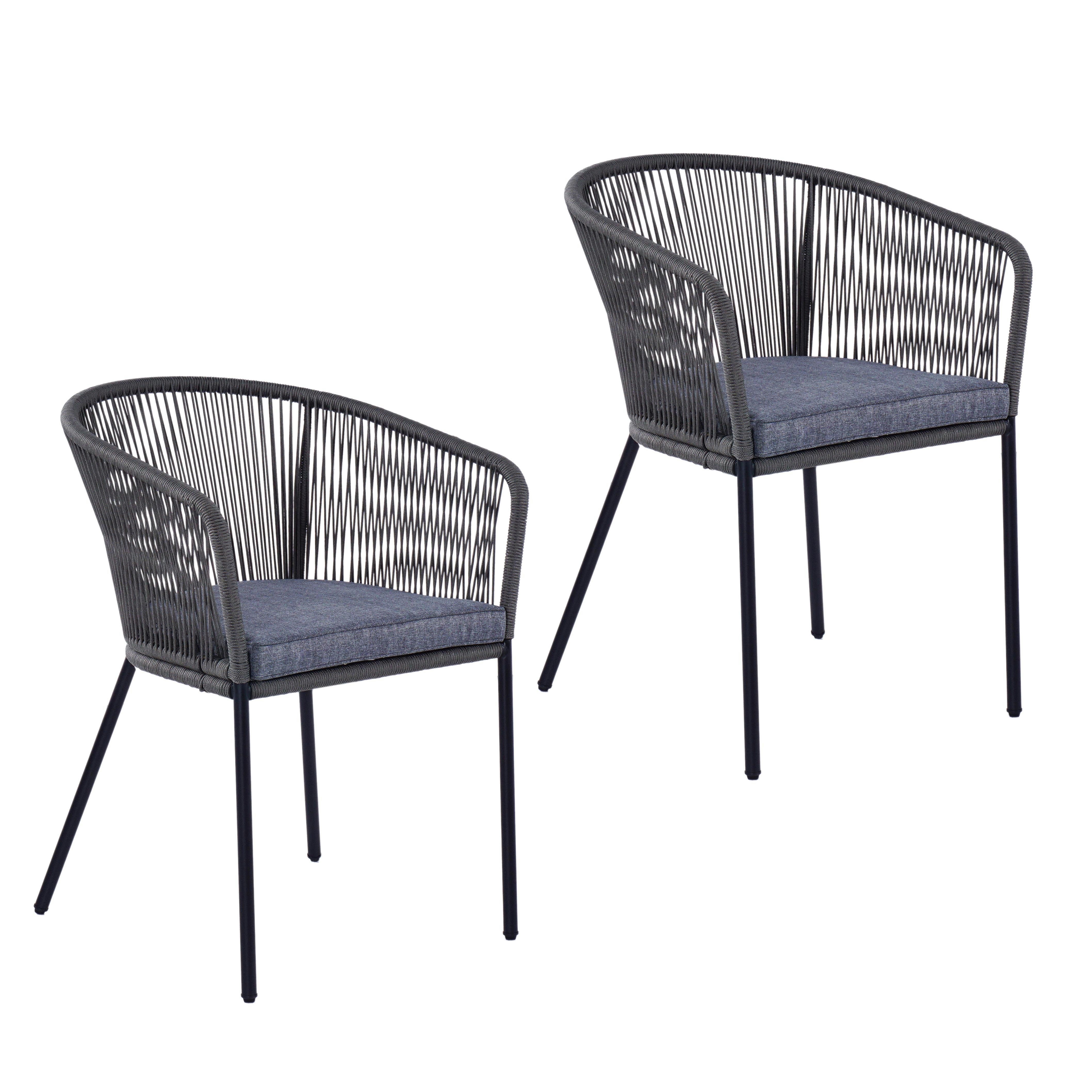 ESTEXO Gartenstuhl Lounge Stuhl 2er Set Gartensessel Rope Loungesessel Outdoor Grau