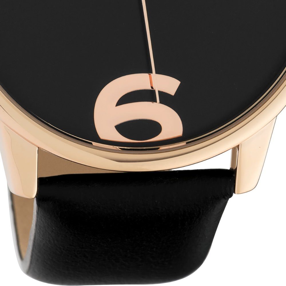 Analog, Damen 45mm) groß OOZOO Armbanduhr Damenuhr (ca. Fashion-Style rund, schwarz Quarzuhr Lederarmband, Oozoo