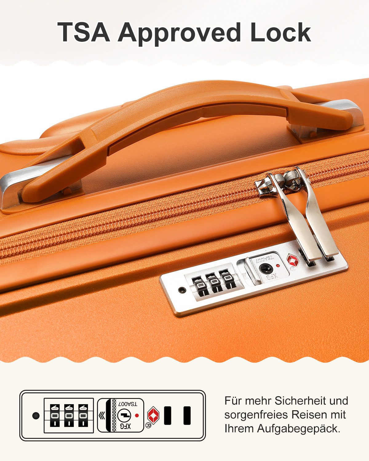 KONO Handgepäck-Trolley Leicht Hartschalenkoffer Reisekoffer mit 4 Rollen und TSA Schloss – Bild 5 von 5