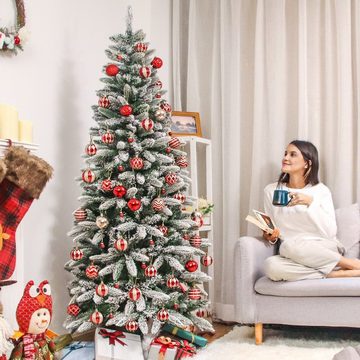 Yorbay Künstlicher Weihnachtsbaum Künstlicher Slim Tannenbaum aus PE und PVC, mit LED Beleuchtung, 180 / 210 cm auswählbar, mit Ständer, Schneeflocken, Schlankes Design, Weihnachtsbaum Christbaum für Weihnachten-Dekoration