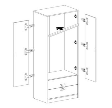 Feldmann-Wohnen Jugendzimmer-Set Nico, (1x Bett, mit dekorativen farblichen Absetzungen, in Rahmenoptik, 1x Kleiderschrank, 1x Schreibtisch, 1x Bücherregal, 1x Wandregal), 374cm eiche hell / weiß mit grauen Farbapplikationen 5-teilig