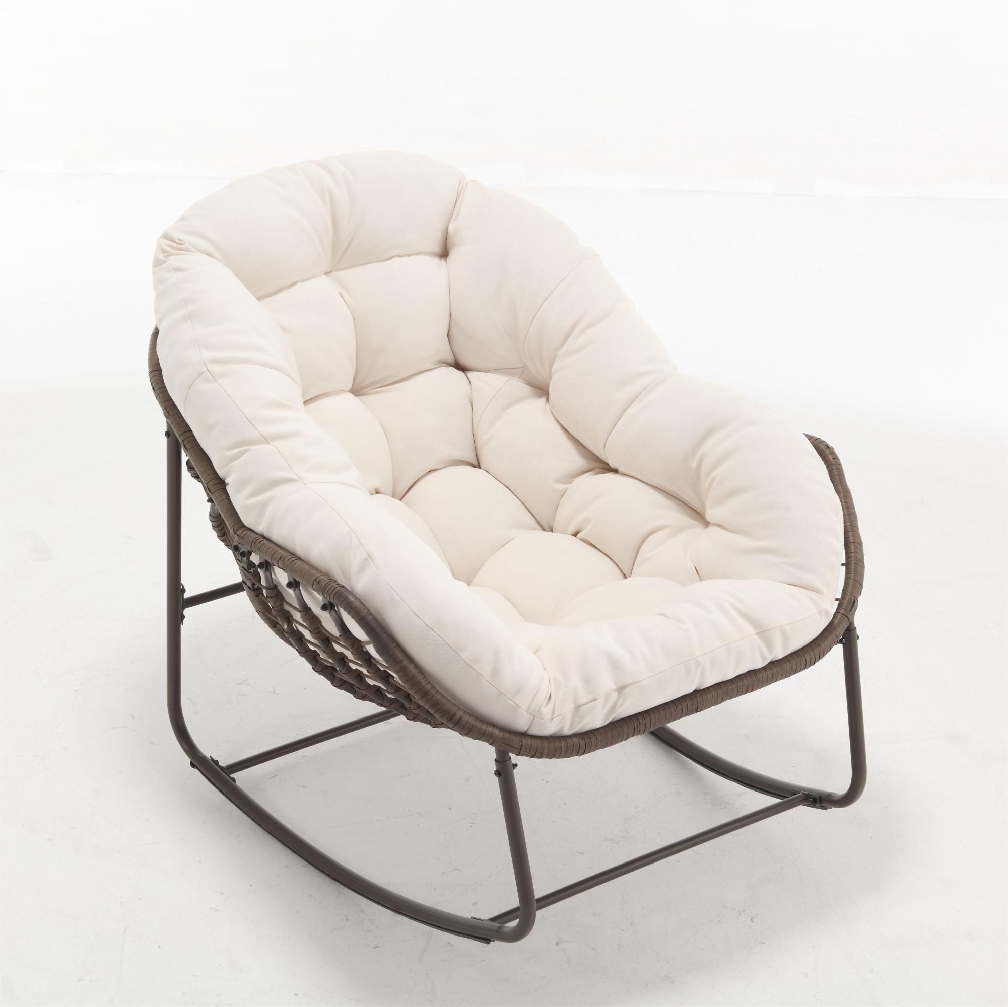 LVHOM Schaukelstuhl mit gepolstertem Kissen, Rattanstuhl mit Stahlrahmen, L günstig online kaufen