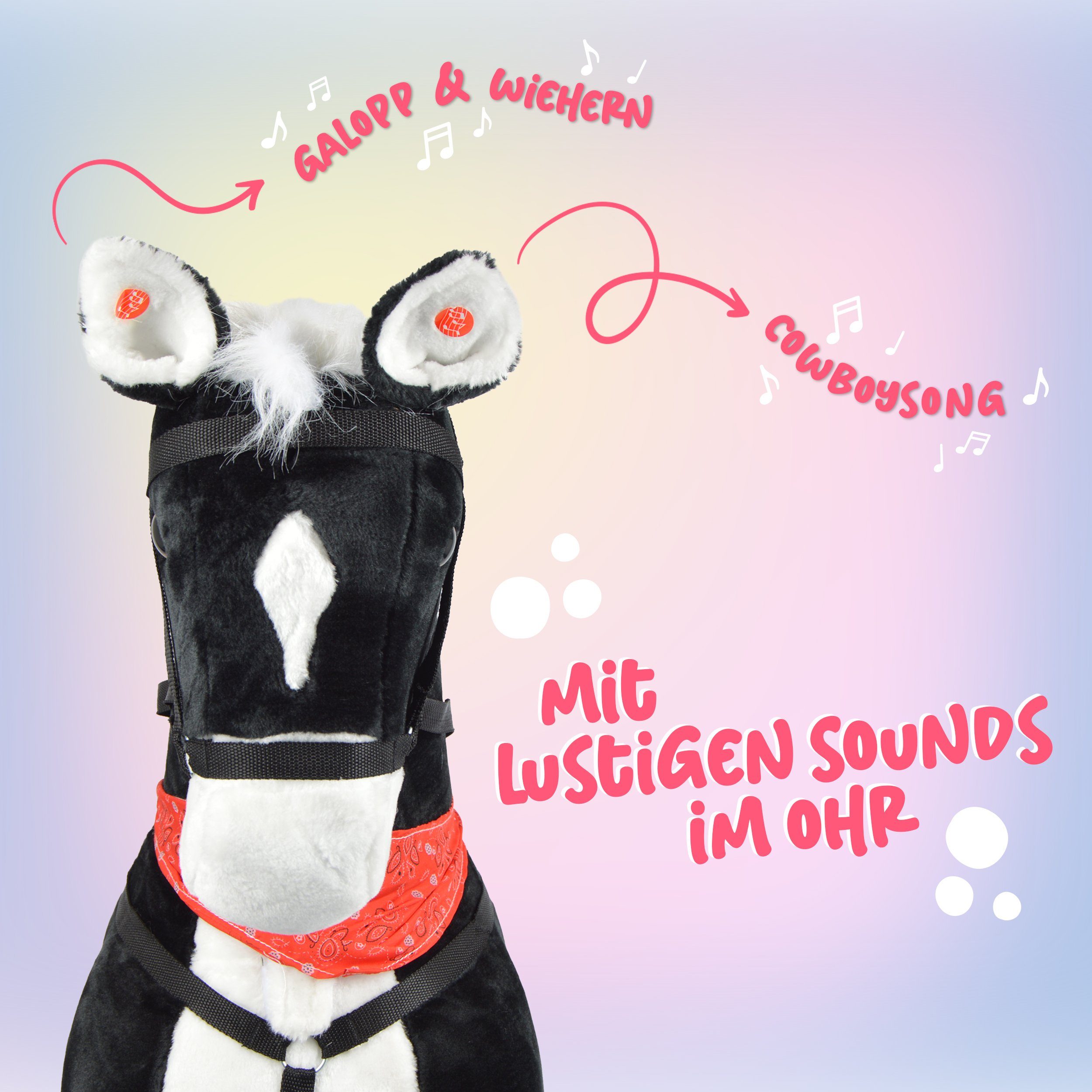 Pink Papaya Stehpferd Giant XXL 125 cm Kinder Stehpferd zum Reiten Plüschpferd, Fast lebensgroßes Spielpferd mit Sounds bis 100kg belastbar