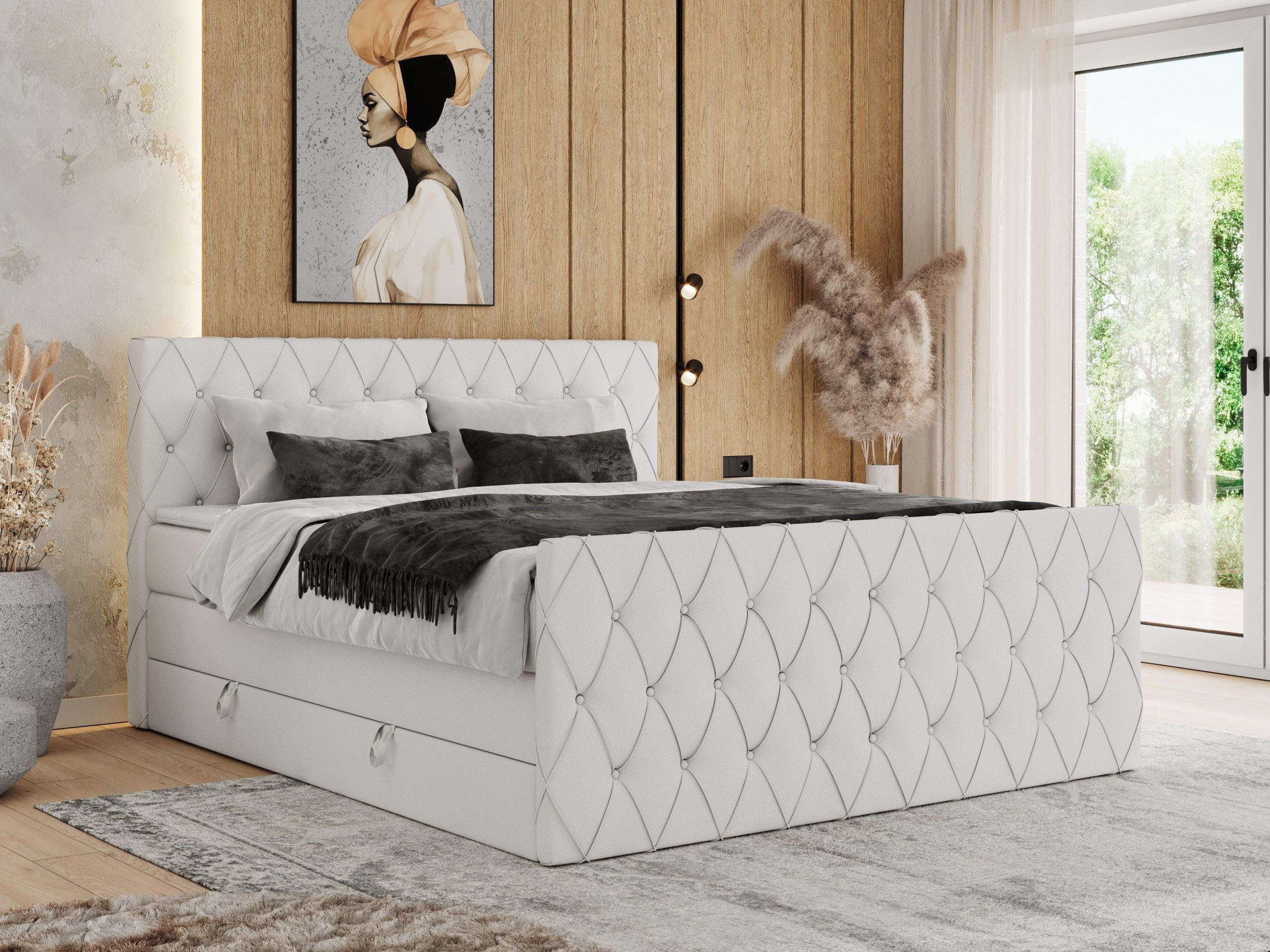 MKS MÖBEL Boxspringbett MIREN KING DUO (Set, Packung, Doppelbett, Kopfteil, Topper T25, T30-Schaum), Boxspringbett, Fußteil, Multipocket-Matratzen, 7 Härtezonen