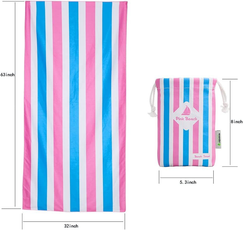 Strand Handtuch Streifen, x 80cm, 160 mIt Strandtuch pink/weiß/blau Mikrofaser 4Monster