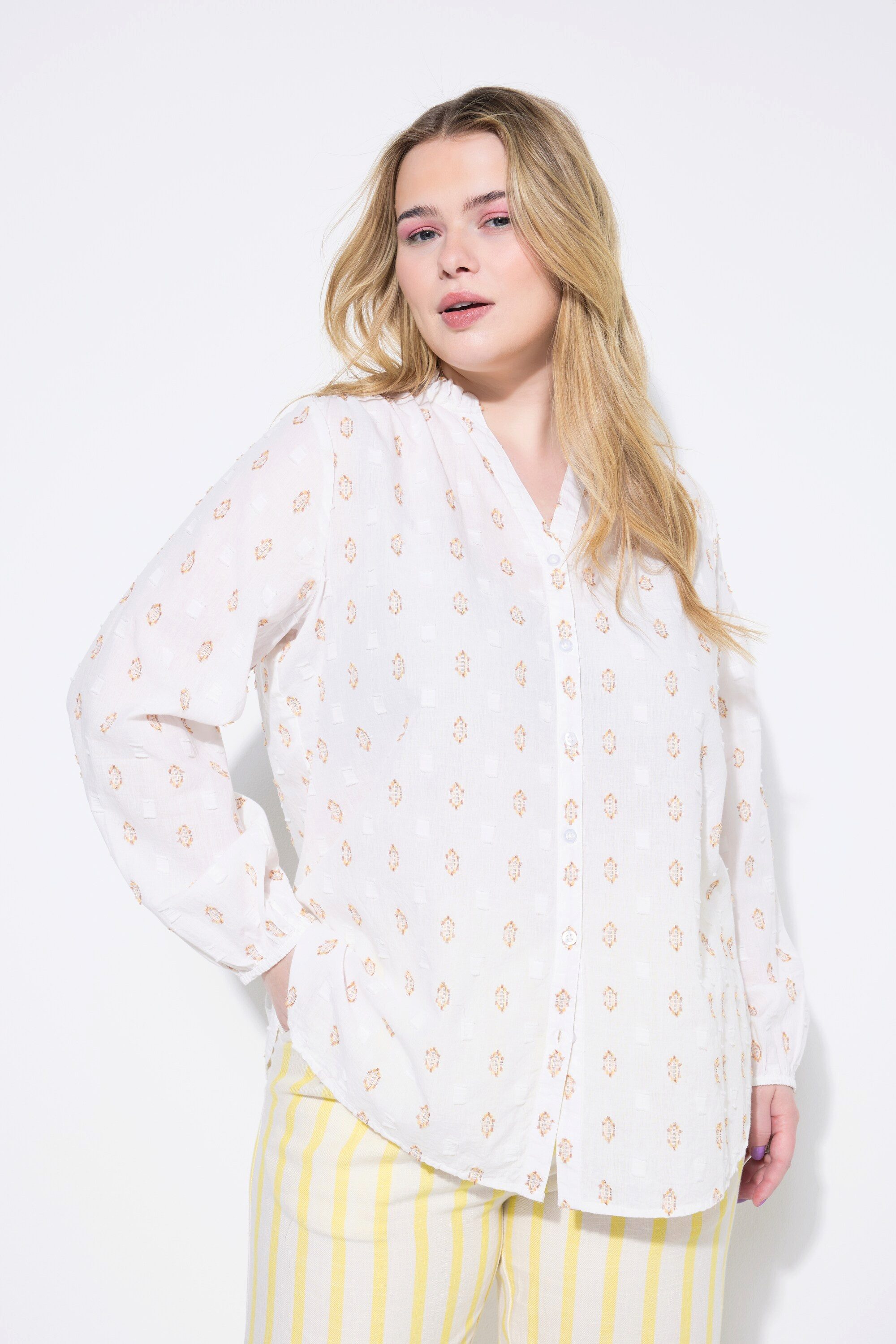 Hemdbluse Bluse Loose Shape Webmuster Ballon-Langarm