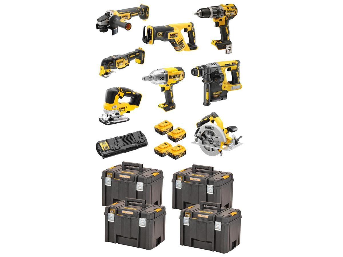 DeWalt (8-tlg), 18V Akku-Set DCK865P4T-QW (18 V), inkl. 4 T STAK-Boxen, 4 Akkus und Doppelladegerät