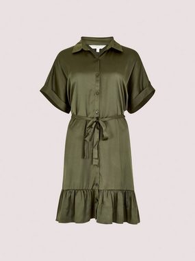 Apricot Minikleid Ruffle Hem Satin Shirt Dress, (Fabric belt) mit Volants, mit Bindegürtel