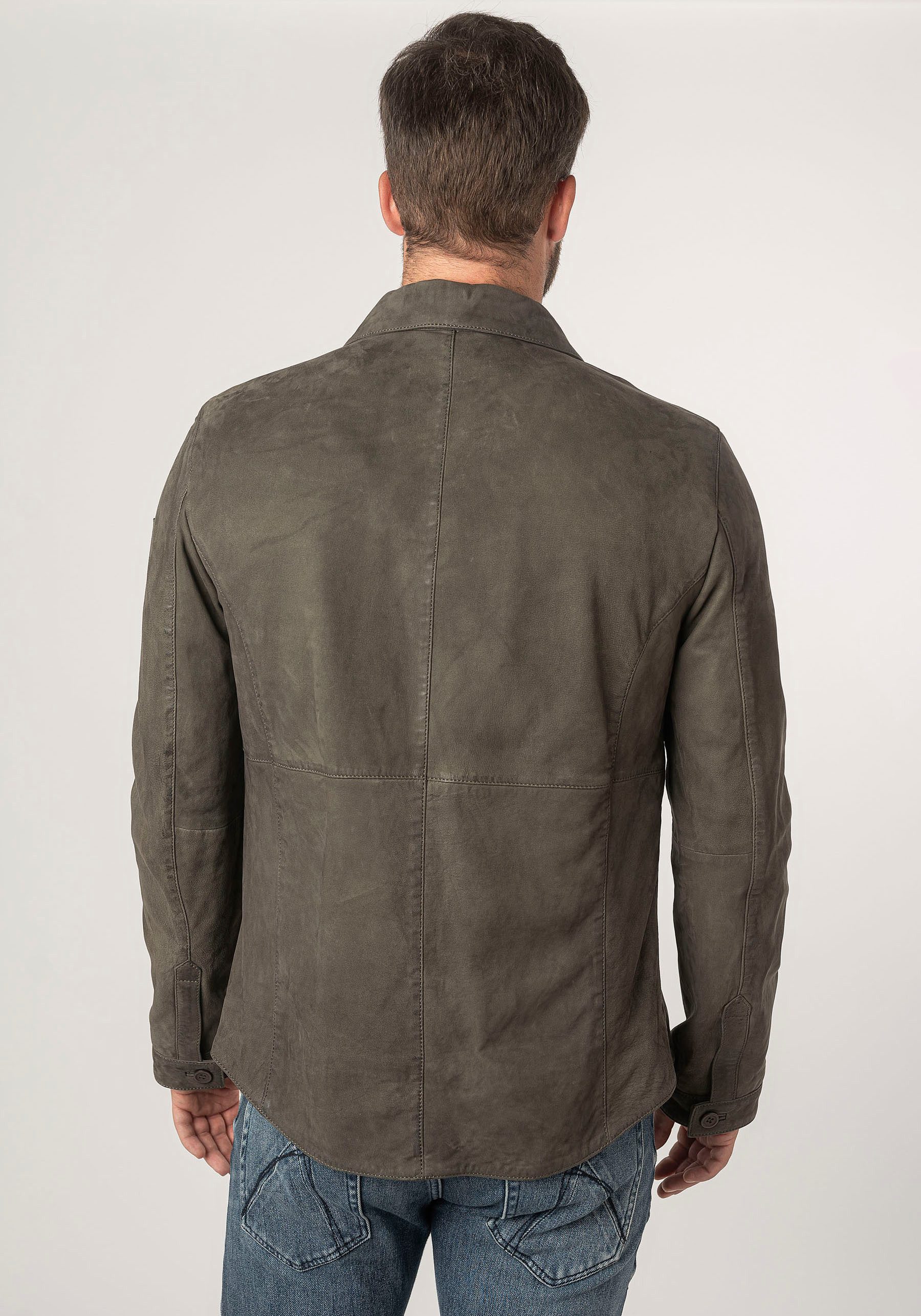 Mauritius Lederjacke MMJemmo mit Hemdblusenkragen, Knopfleiste