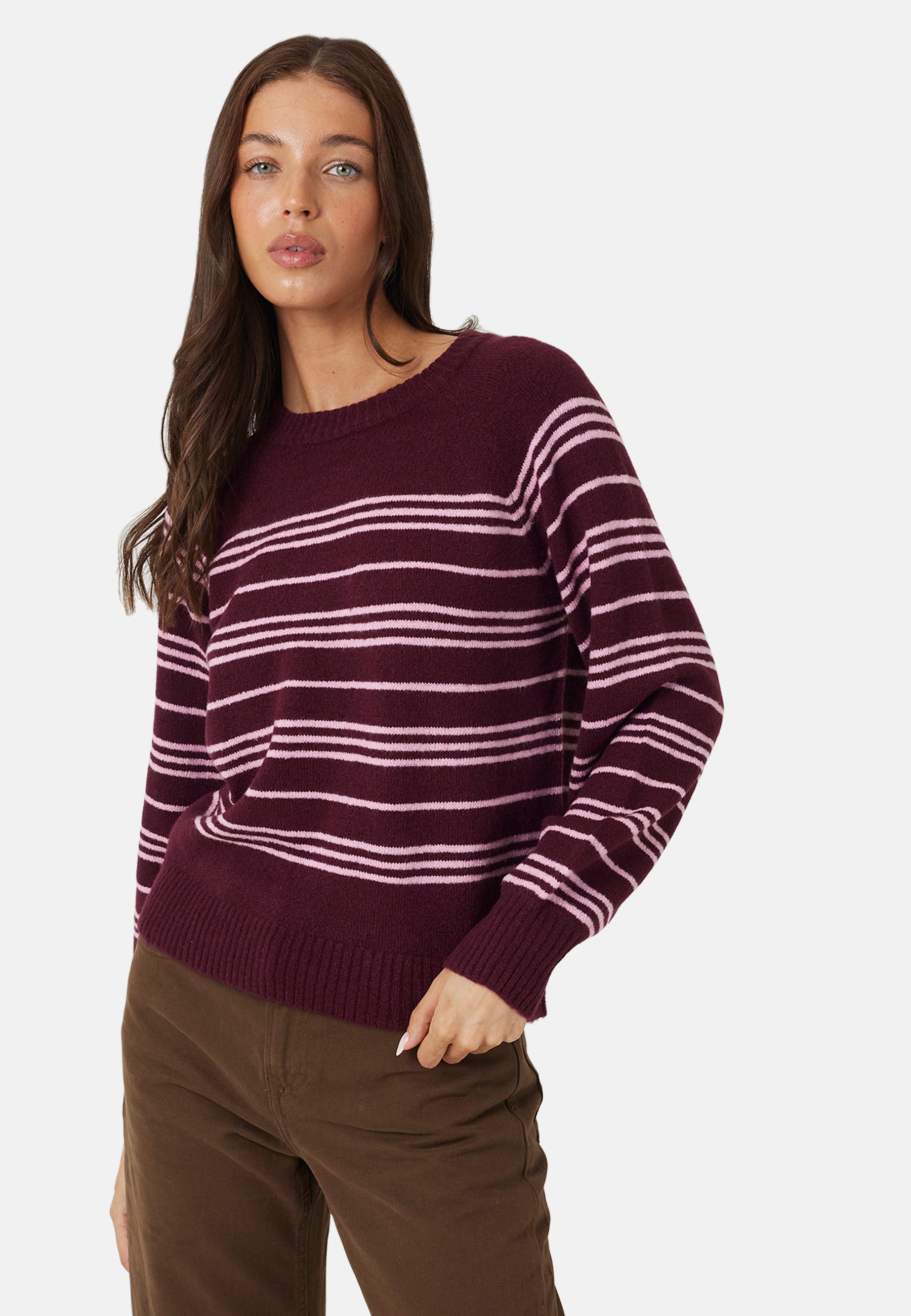 Brave Soul Strickpullover Gestreifter Damenpullover mit Raglanärmeln