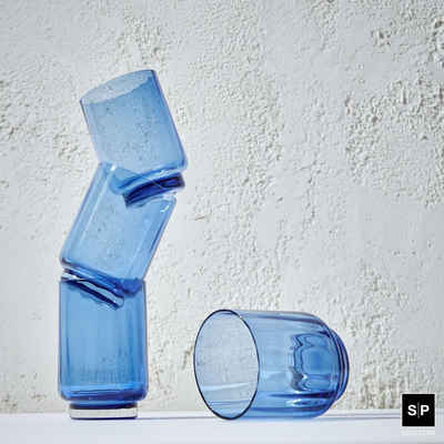 Asphald Glas 4er Set Dessertgläser Modern Blue 410cc Trinkgläser Wassergläser, Vielseitig Verwendbar