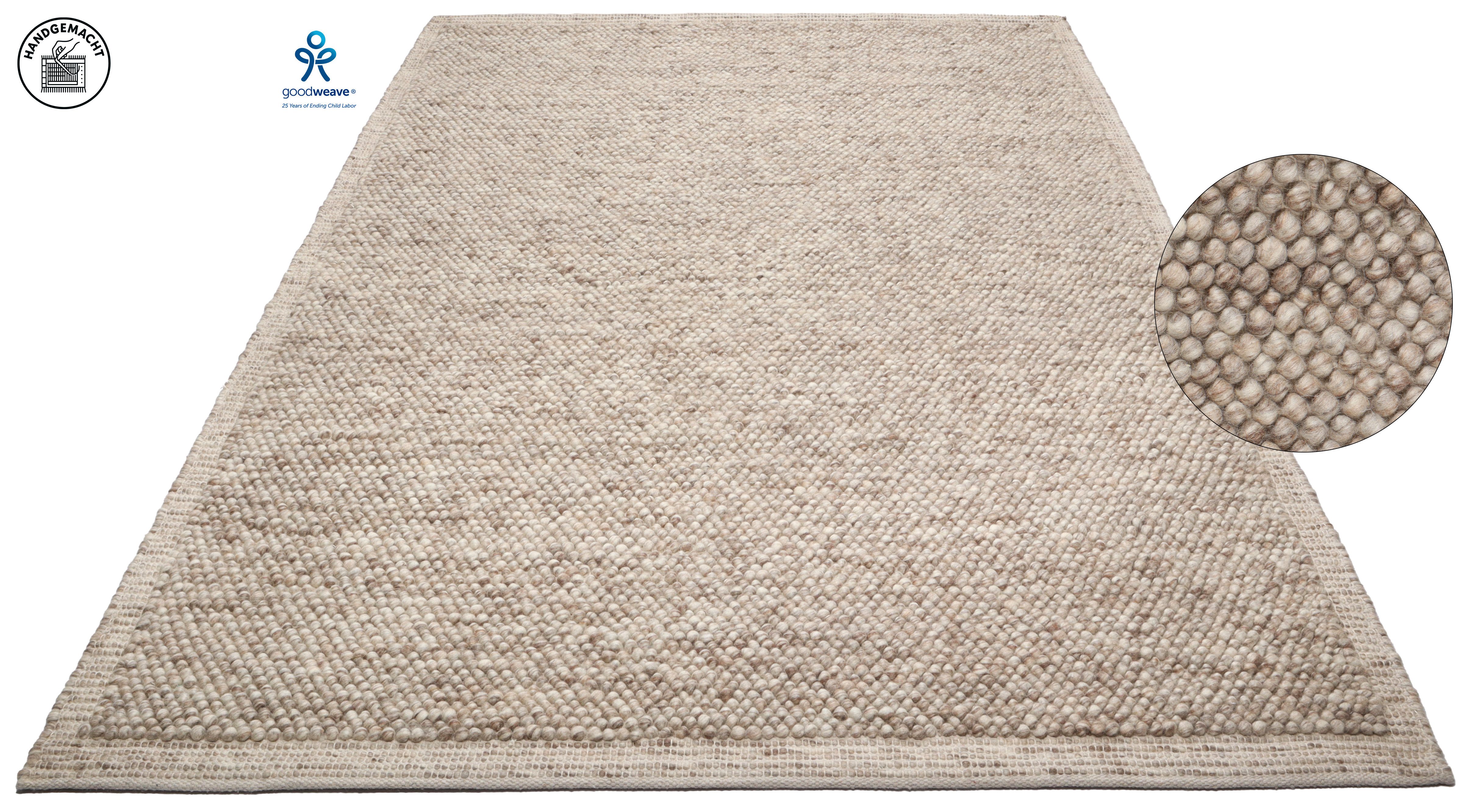 OTTO home Wollteppich Wolly Rahmen, handgewebt, Wolle, rechteckig, Höhe: 14 mm, einfarbig, Teppich, Wohnzimmer, Schlafzimmer, Esszimmer