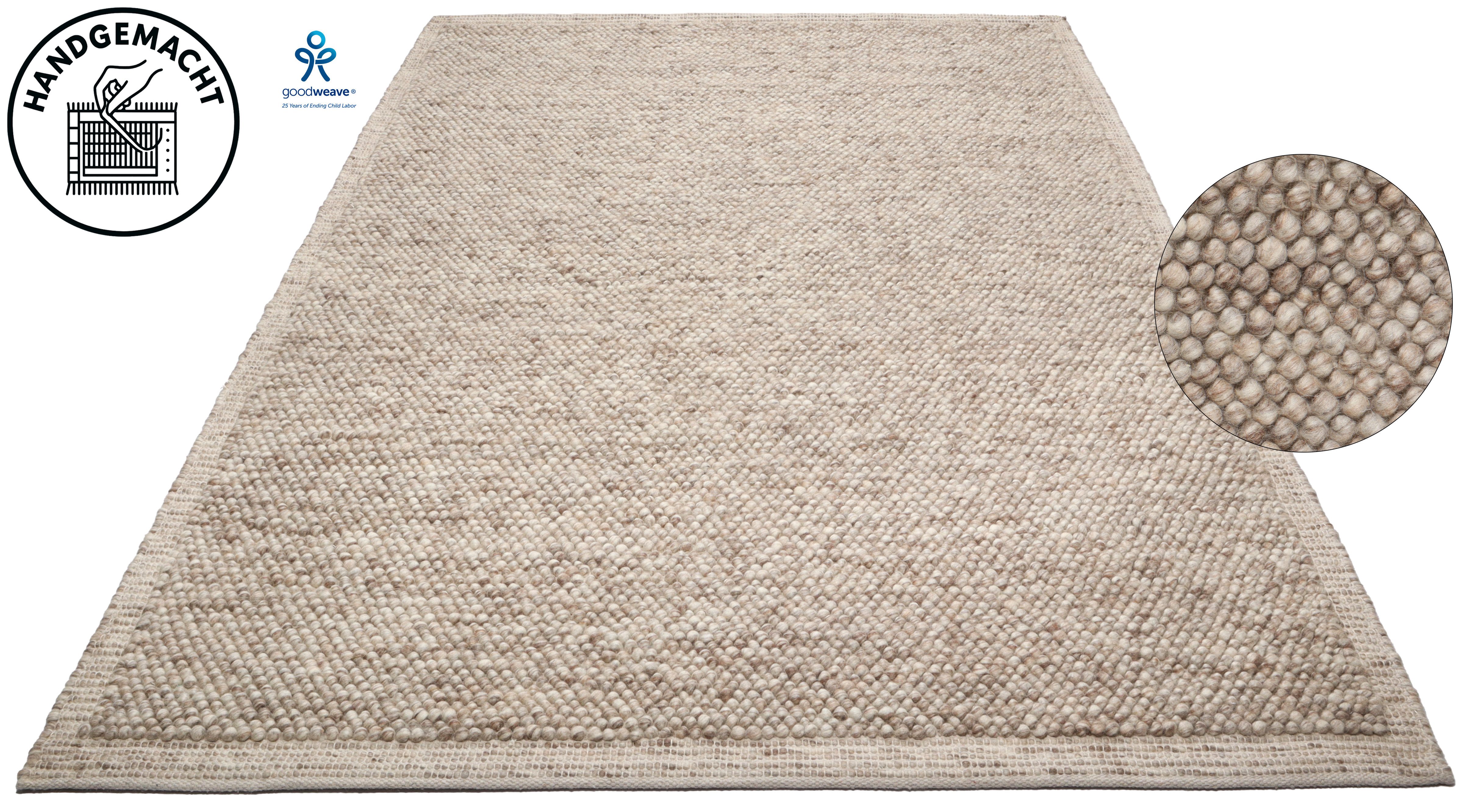 OTTO home Wollteppich Wolly Rahmen, handgewebt, Wolle, rechteckig, Höhe: 14 mm, einfarbig, Teppich, Wohnzimmer, Schlafzimmer, Esszimmer