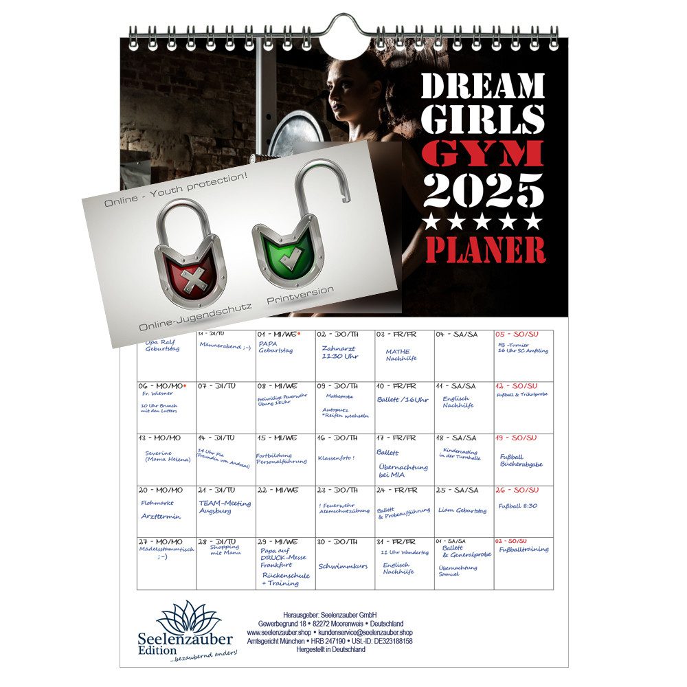 Seelenzauber Wandkalender Sexy Girls Gym Fintess Sport Girls Wand- Planer Kalender 2025 DIN A4
