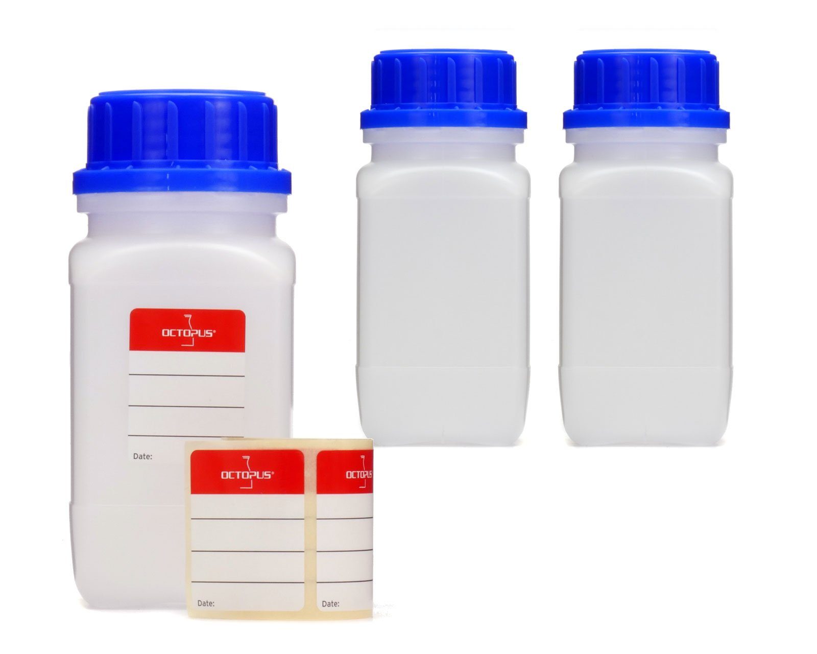 3x Weithals-Flasche Kanister OCTOPUS ml mit St) vierkant, naturfarben, (3 blauem 250 Deckel,