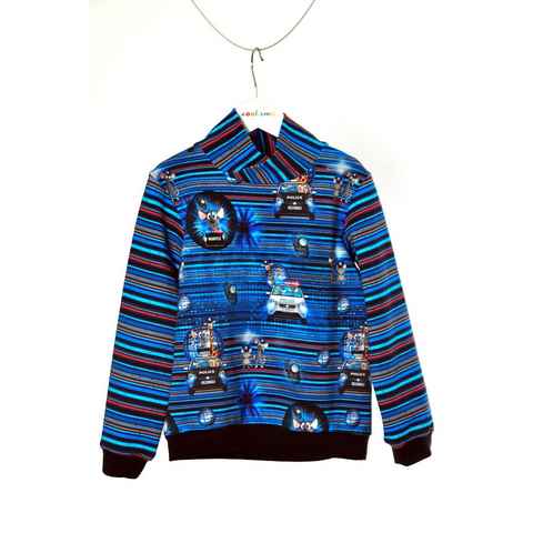 coolismo Sweater Kindersweatshirt gestreift mit Mäusen und Polizeiauto Baumwolle, europäische Produktion