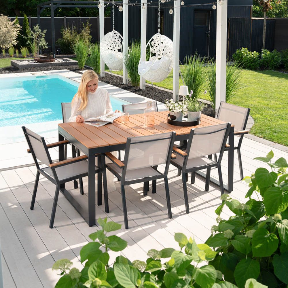 HOME DELUXE Garten-Essgruppe Garten-Sitzgruppe SIERA SEDIA, 160 x 90 x 90 x 75 cm - Gartentisch inkl. 6 Gartenstühle