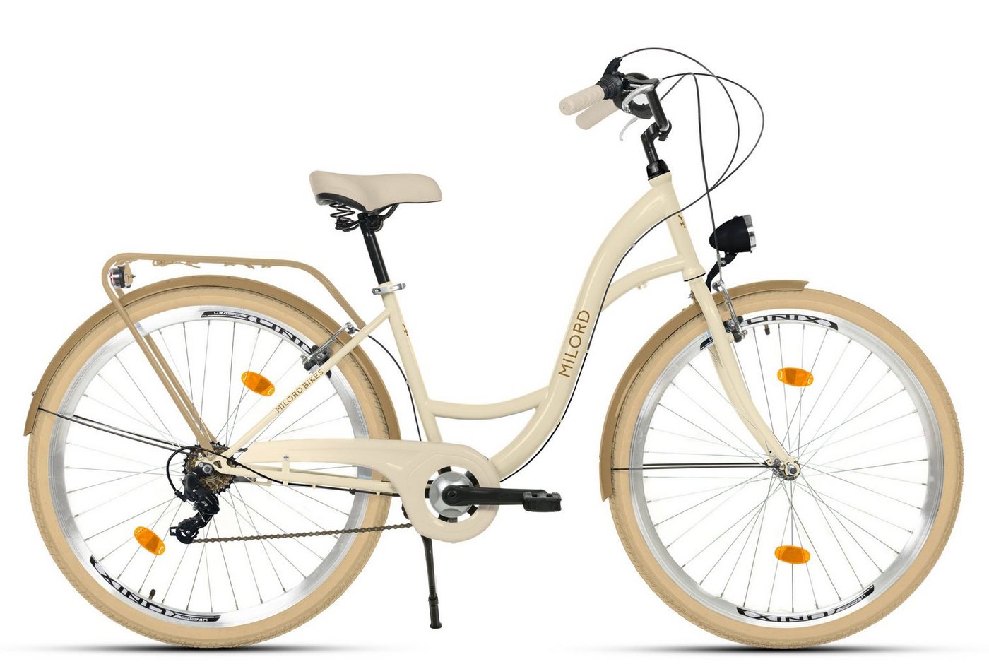 Thumbnail - MILORD BIKES Cityrad Milord Komfort City Fahrrad Damen, 28/26 Zoll, Creme-Braun, 7-Gang, 7 Gang, Kettenschaltung