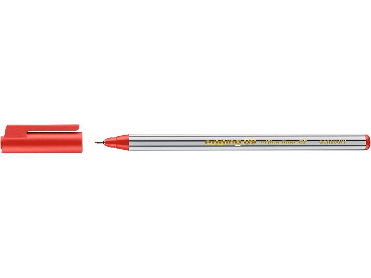 edding Fineliner edding 89 office liner EF Fineliner 10er Set Rot, metallgefasste Kunststoffspitze