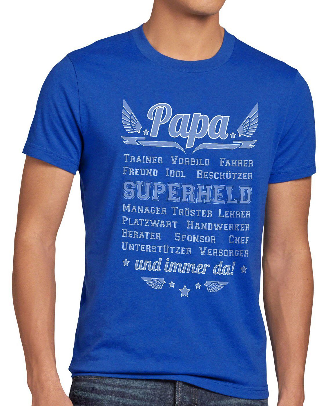 style3 Print-Shirt Herren T-Shirt Papa Vorbild Superheld und immer da! Vater Vatertag Spruch Fun blau