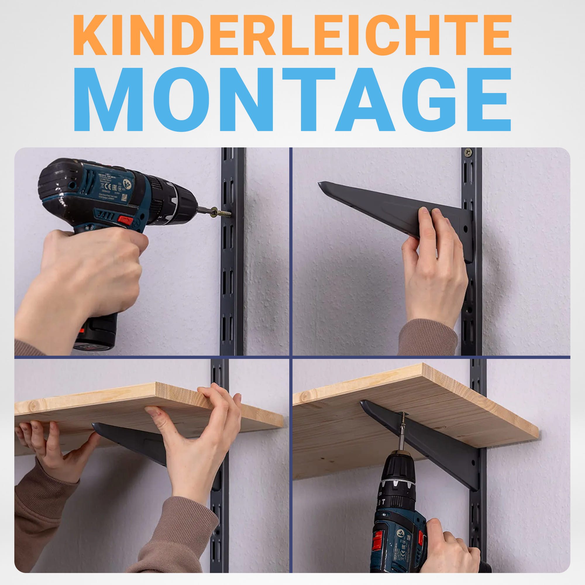 BOOMET Wandregalhalter Wandschienen für Regalsystem 2-reihig, 2-tlg., Weiß 50cm Regalschienen Wandregal Schiene – Bild 4 von 5