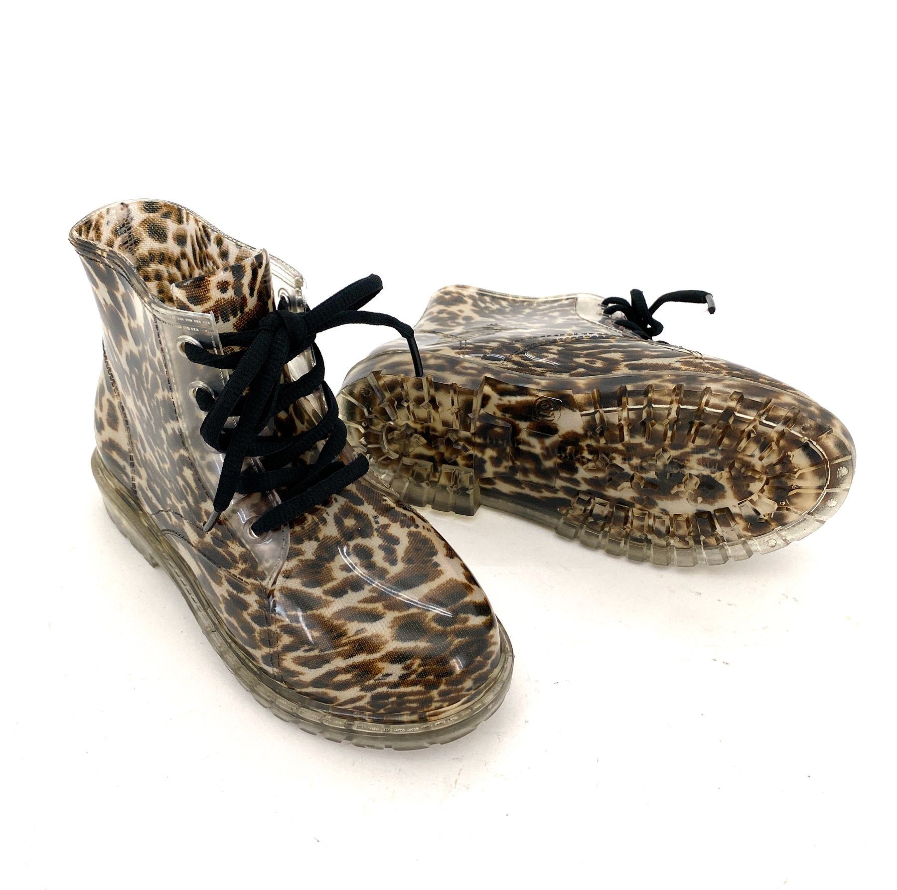 heimtexland Kinder Gummistiefel Schnürboots Mädchen Stiefel Gummistiefelette (Typ880) Stiefeletten Trend Regen Boots wasserdicht Leopard Blumen