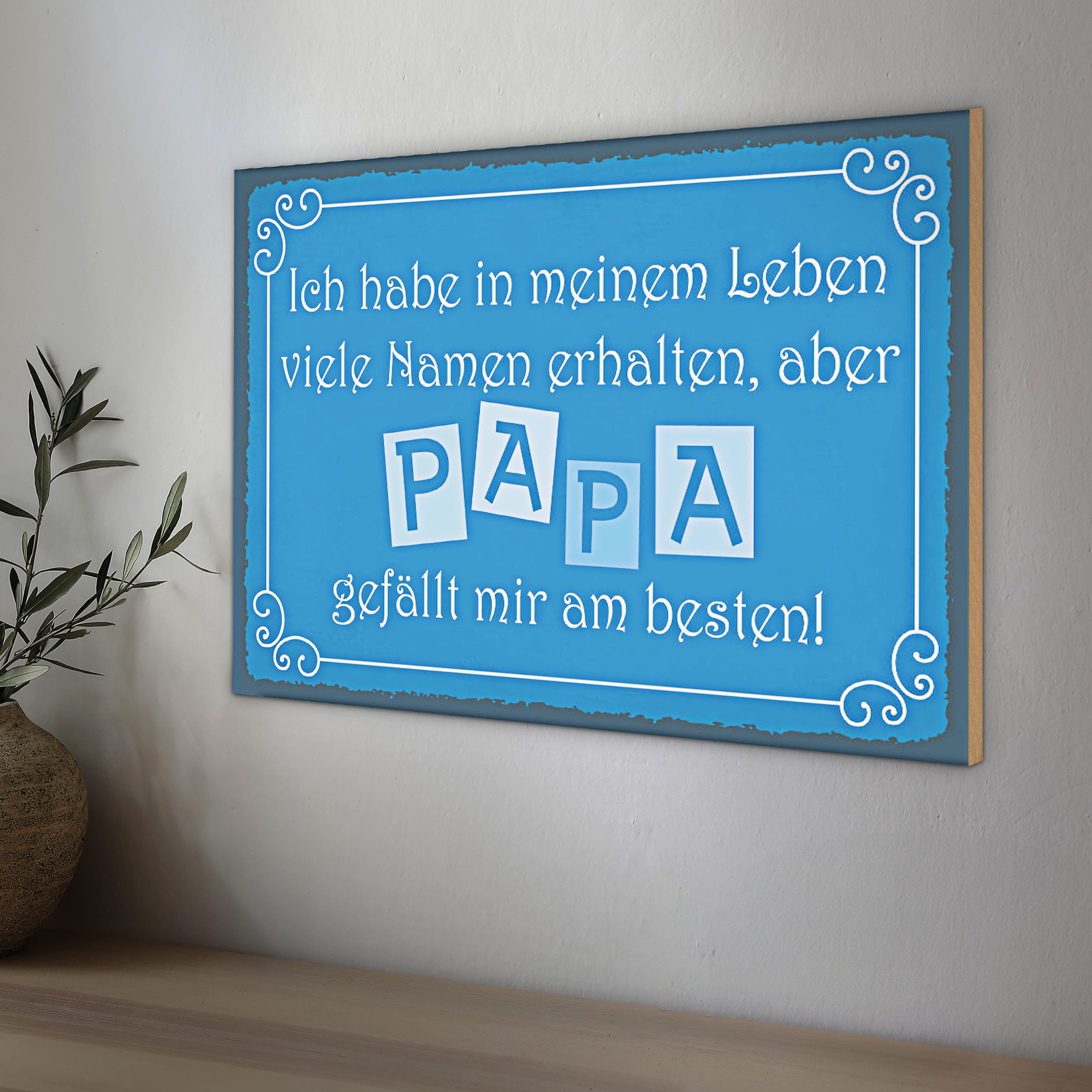 Roomando Holzbild Spruch 18x12cm Name Papa gefällt mir am besten
