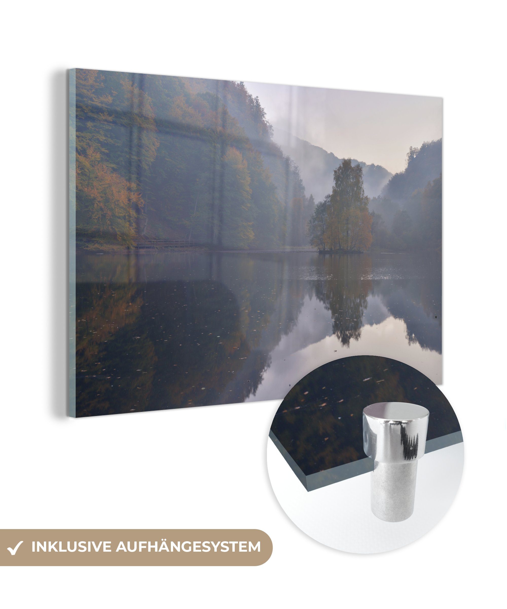 MuchoWow Acrylglasbild Spiegelung der Wälder im Söderåsen-Nationalpark in Schweden, (1 St), Acrylglasbilder Wohnzimmer & Schlafzimmer