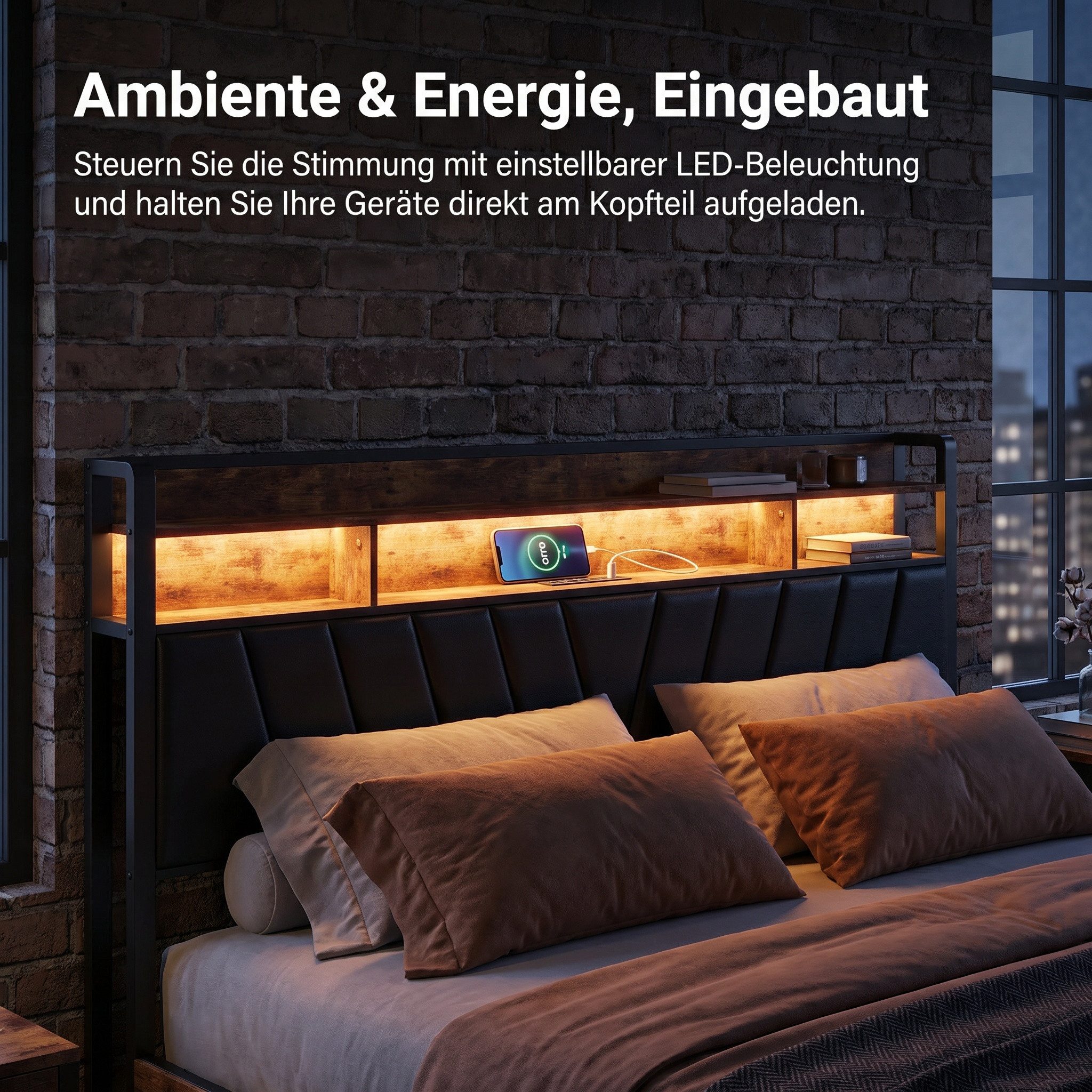 Furnishings Home Polsterbett 140x200 cm Stauraumbett LED Doppelbett (1 tlg, Geeignet für Jungen und Mädchen, Mit große Stauraum), mit Lattenrost und Ladefunktion, mit Komforthöhe, Leises Design Bett