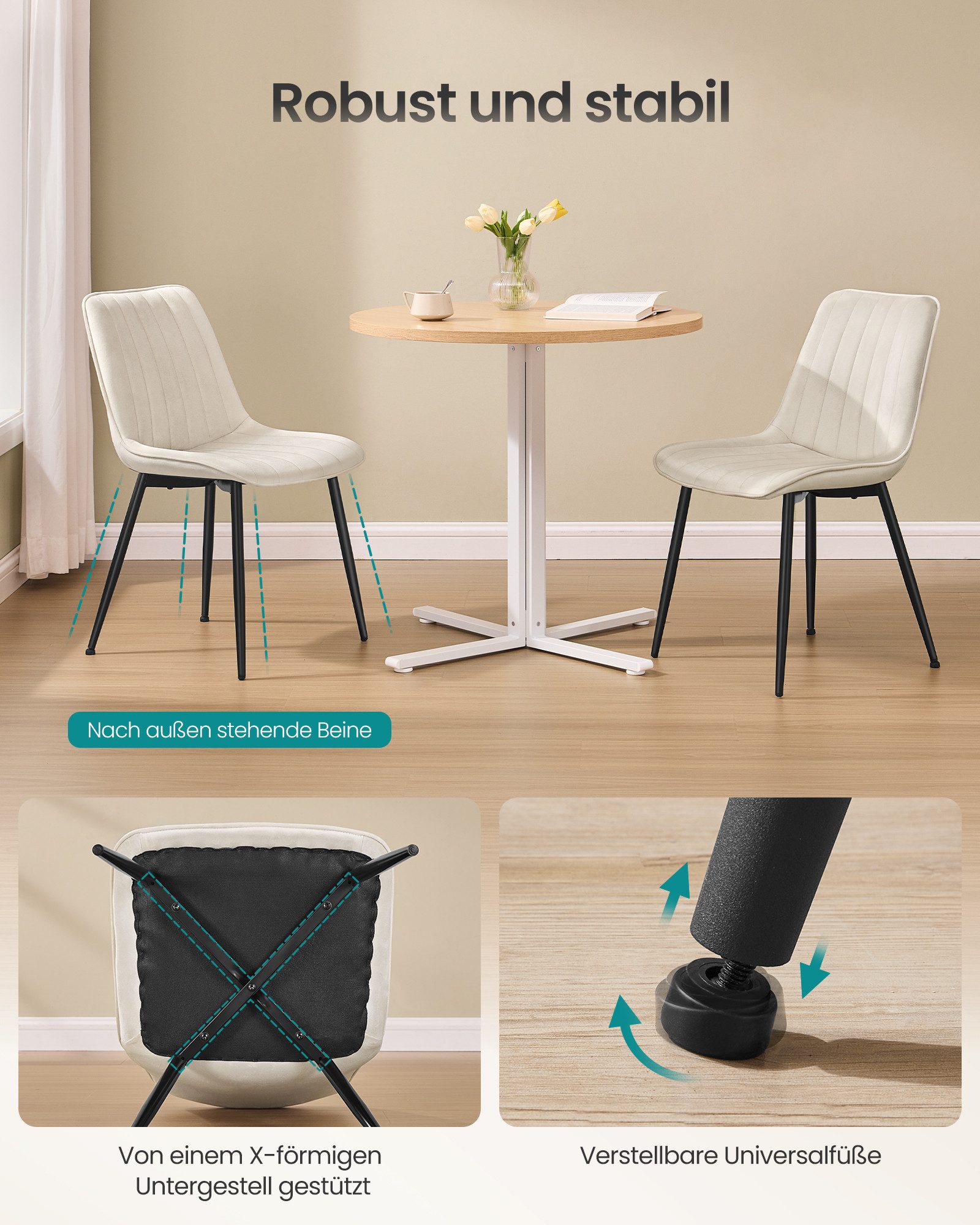 SONGMICS Esszimmerstuhl Küchenstuhl aus Samt, Polsterstuhl mit Armlehnen, Loungesessel (6 St), bis 120 kg belastbar, für Esszimmer, Küche, Stahlbeine, Polsterst – Bild 5 von 5