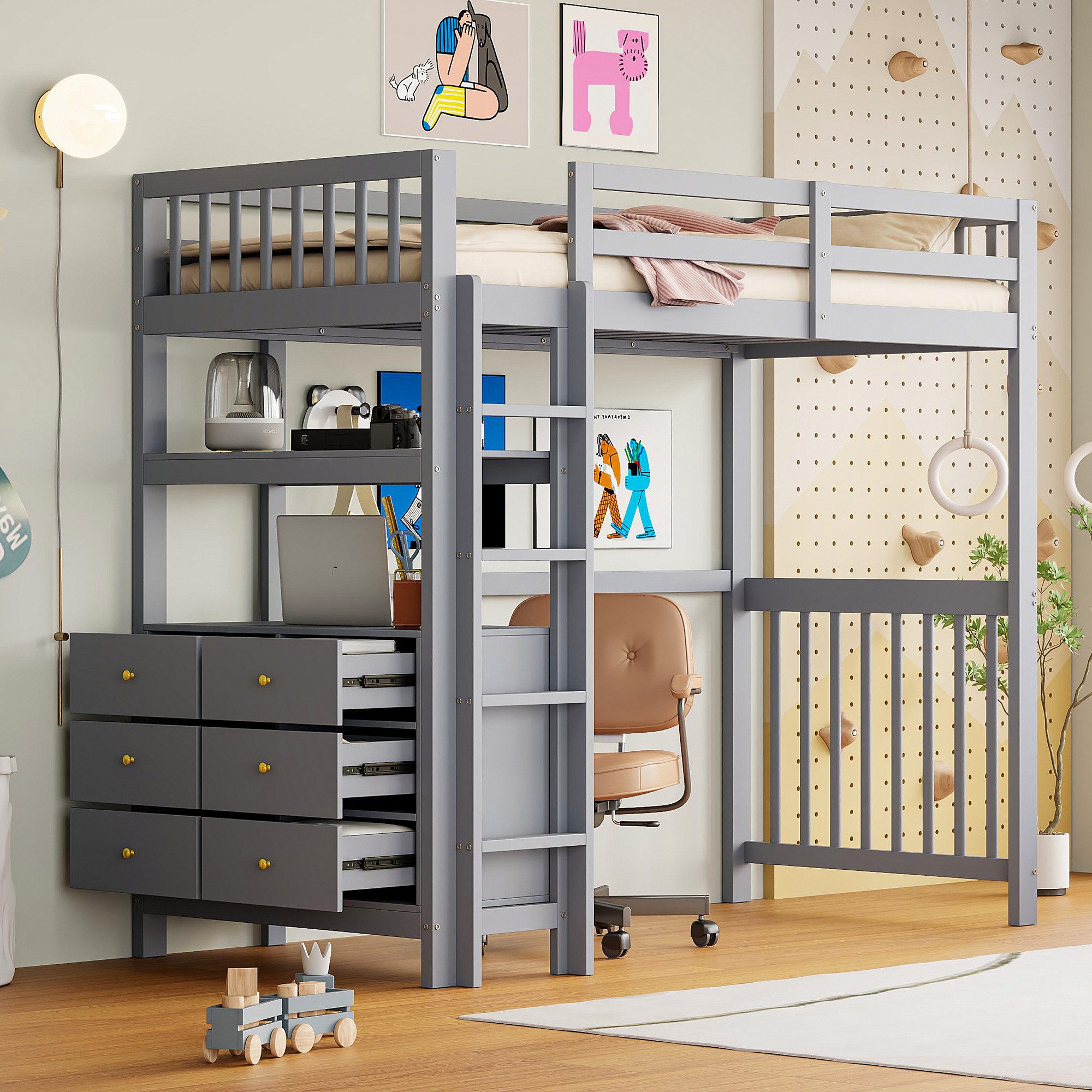 Flieks Hochbett Massivholz Kinderbett 90x200cm mit günstig online kaufen