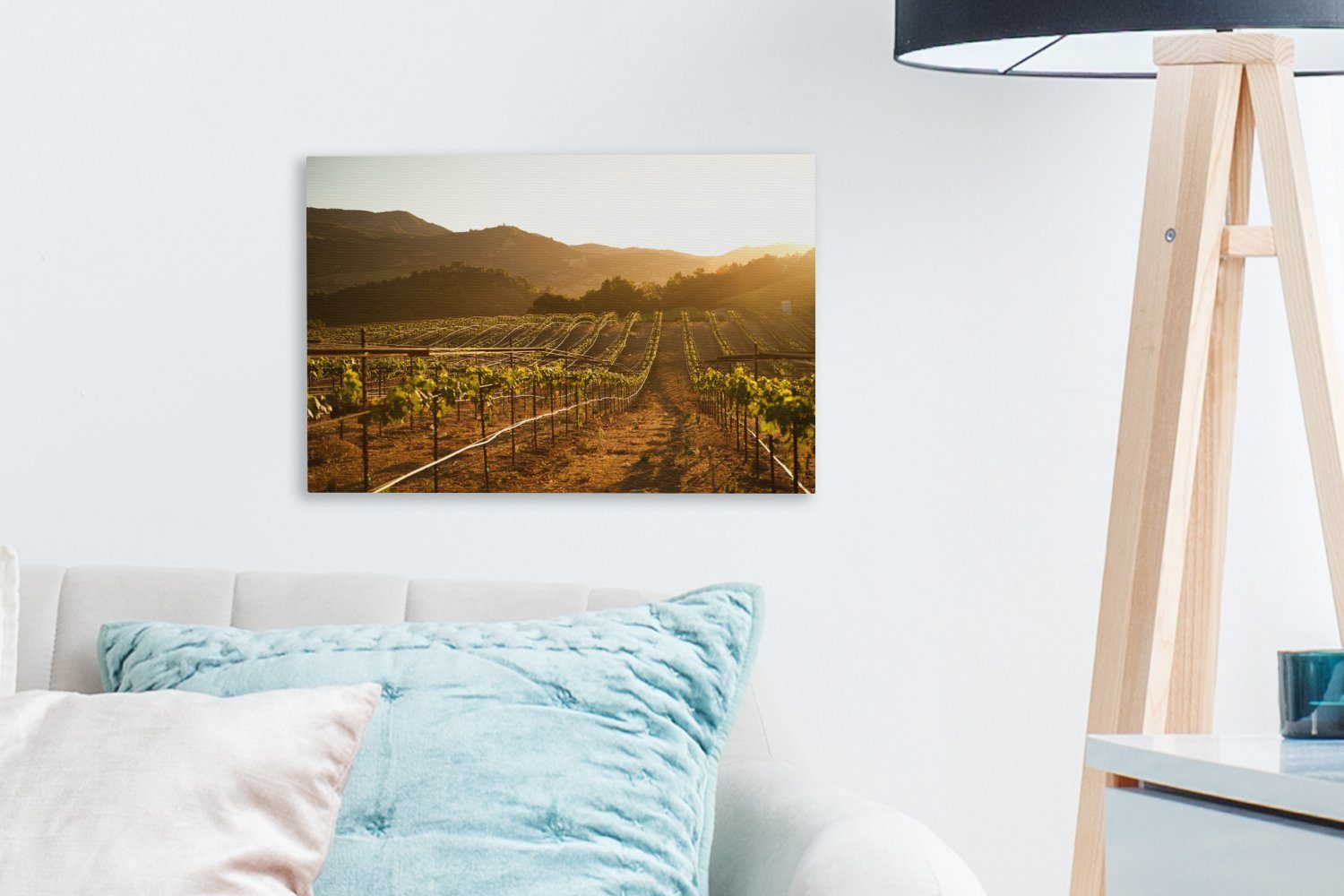 Aufhängefertig, bei OneMillionCanvasses® St), 30x20 cm (1 Wandbild Sonnenuntergang, Wanddeko, Leinwandbild Weinberg Leinwandbilder,