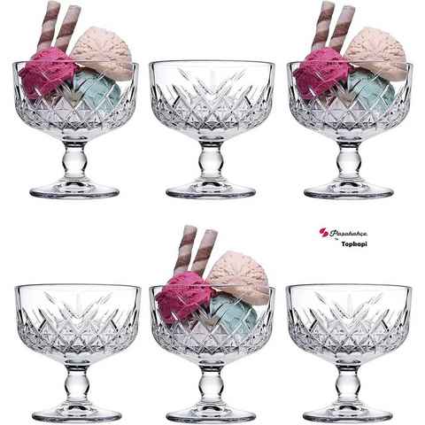 Pasabahce Gläser-Set Timeless, Glas, 2er Eis-Becher aus Glas, Dessert Becher, Schale auf Fuß