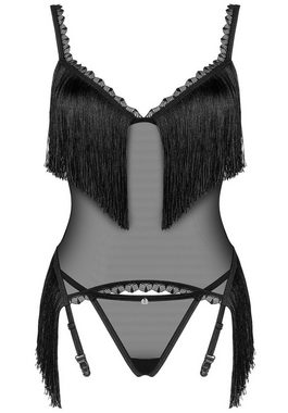 Obsessive Set: Corsage Corset und String mit Strumpfhaltern - schwarz