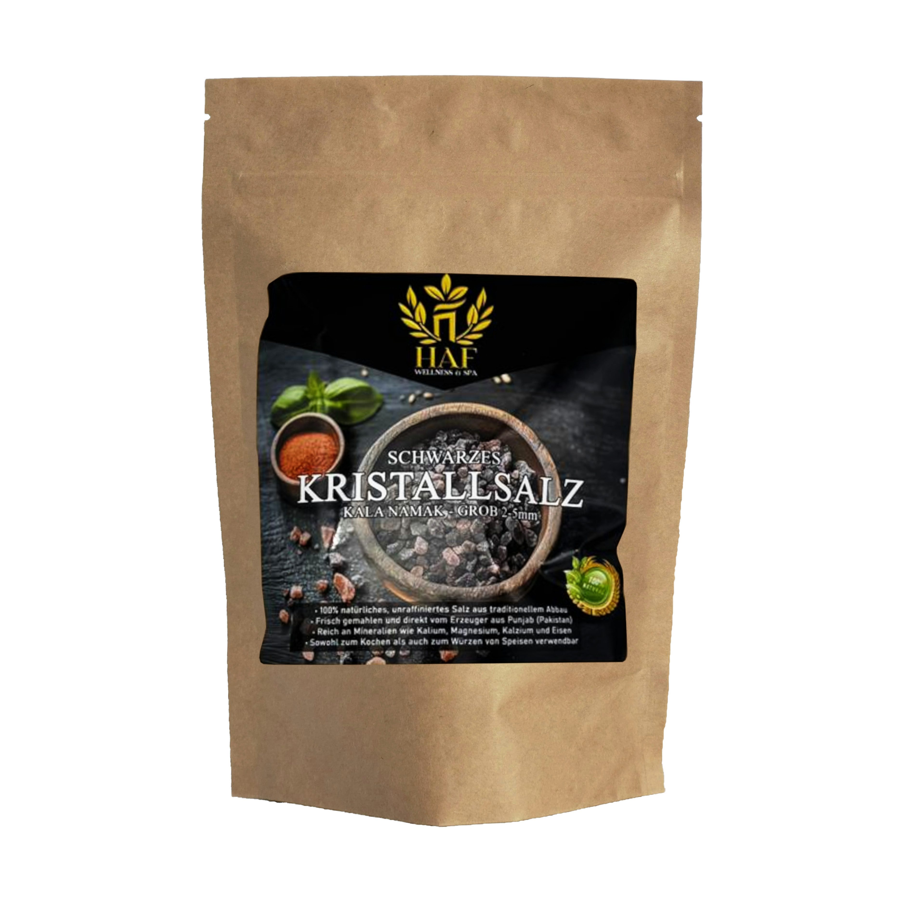 HAF Salzkristalle Schwarzes Kristallsalz Kala Namak 2–5mm 100 % Natürliches Speisesalz, (Hervorragend zum Kochen und Würzen, 500 St., Je nach Auswahl 500g-3000g), Bei richtiger Lagerung unbegrenzt haltbar