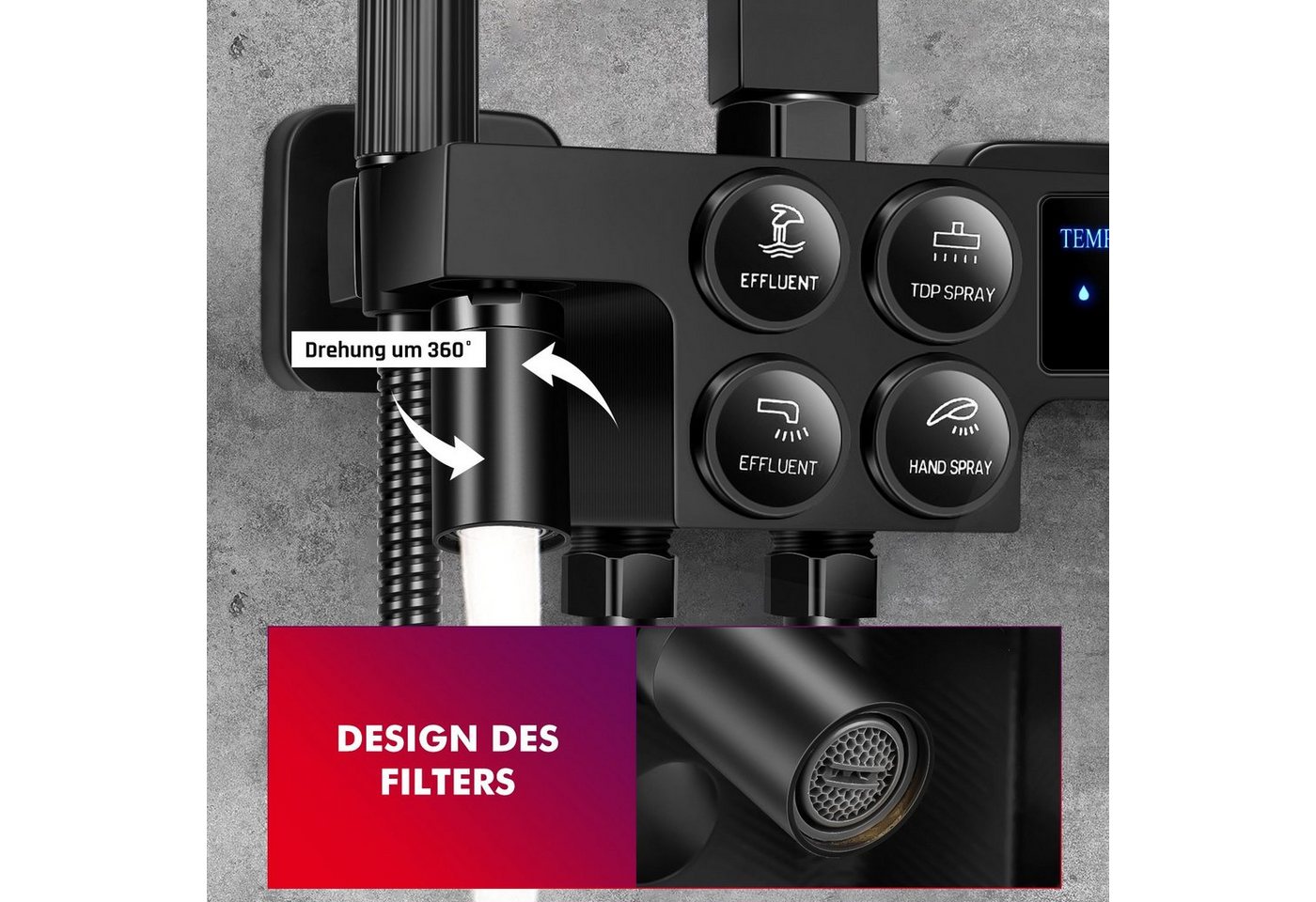 Thumbnail - LOVONLIVE Duschsystem Badezimmer Duschsystem mit Regendusche Edelstahl mit Top Spray Air, 6 Strahlart(en), intelligenter...