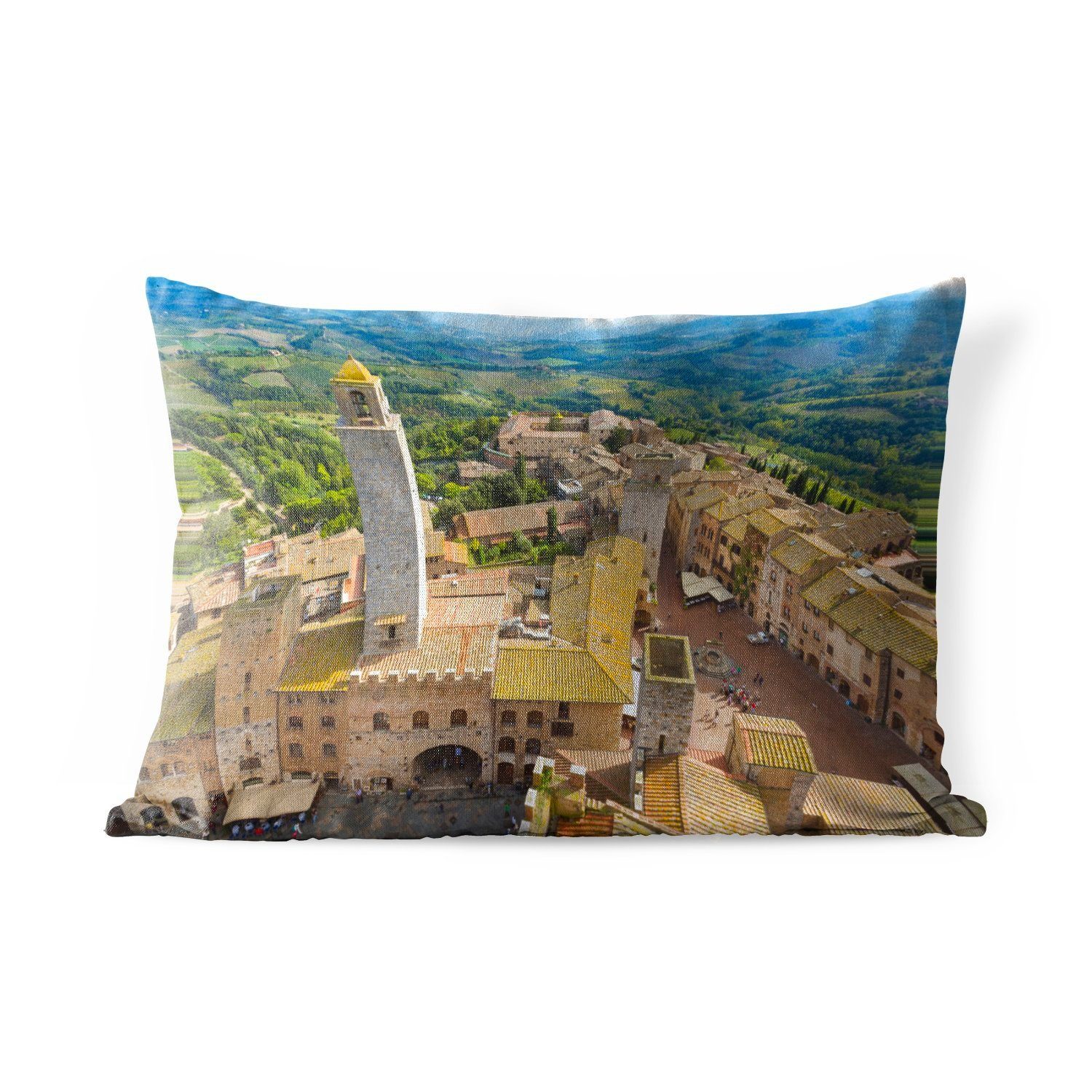 MuchoWow Dekokissen San Gimignano von oben in der Toskana, Italien, Outdoor-Dekorationskissen, Polyester, Dekokissenbezug, Kissenhülle