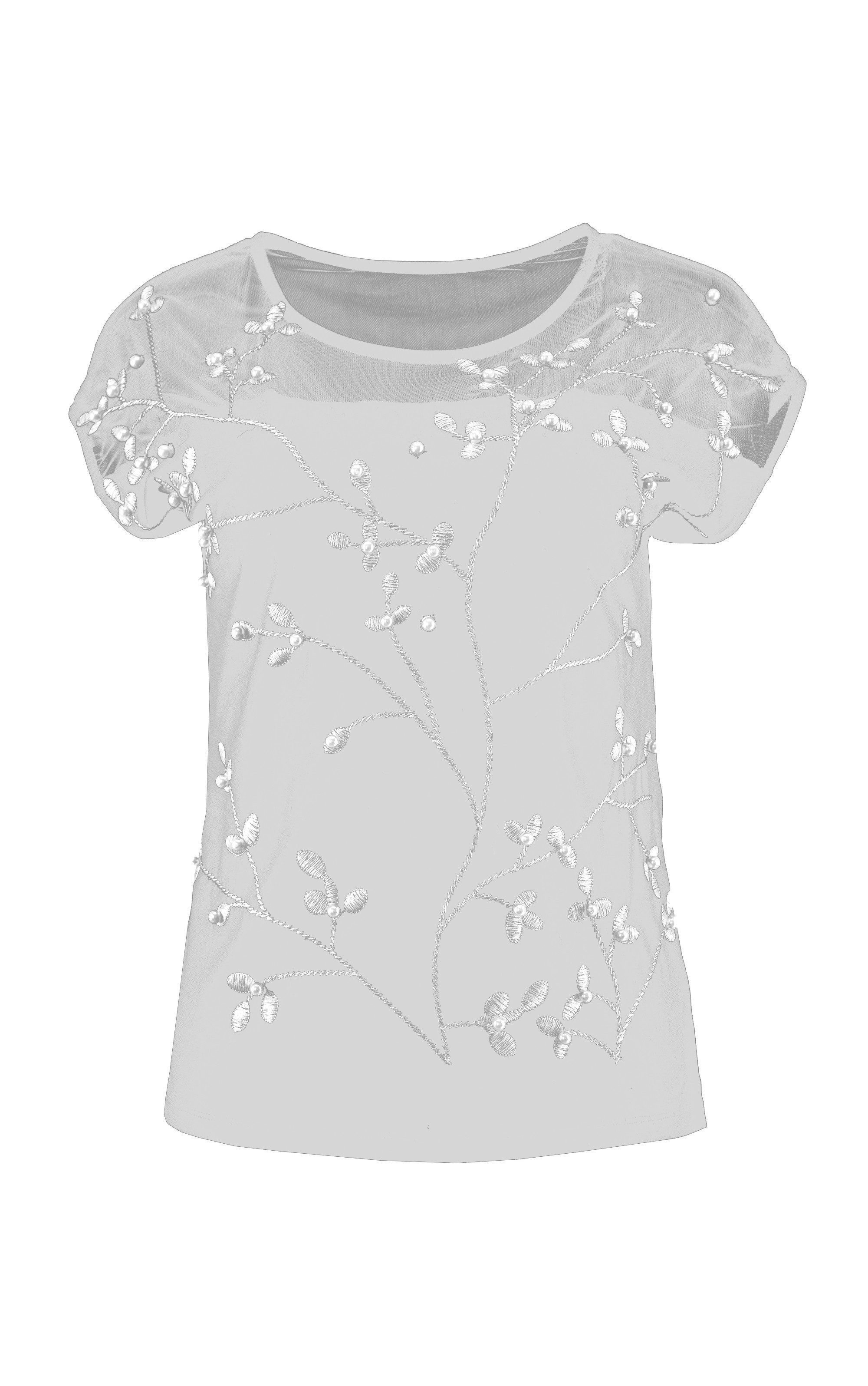 Passioni T-Shirt mit Blumenstickerei Slim Fit