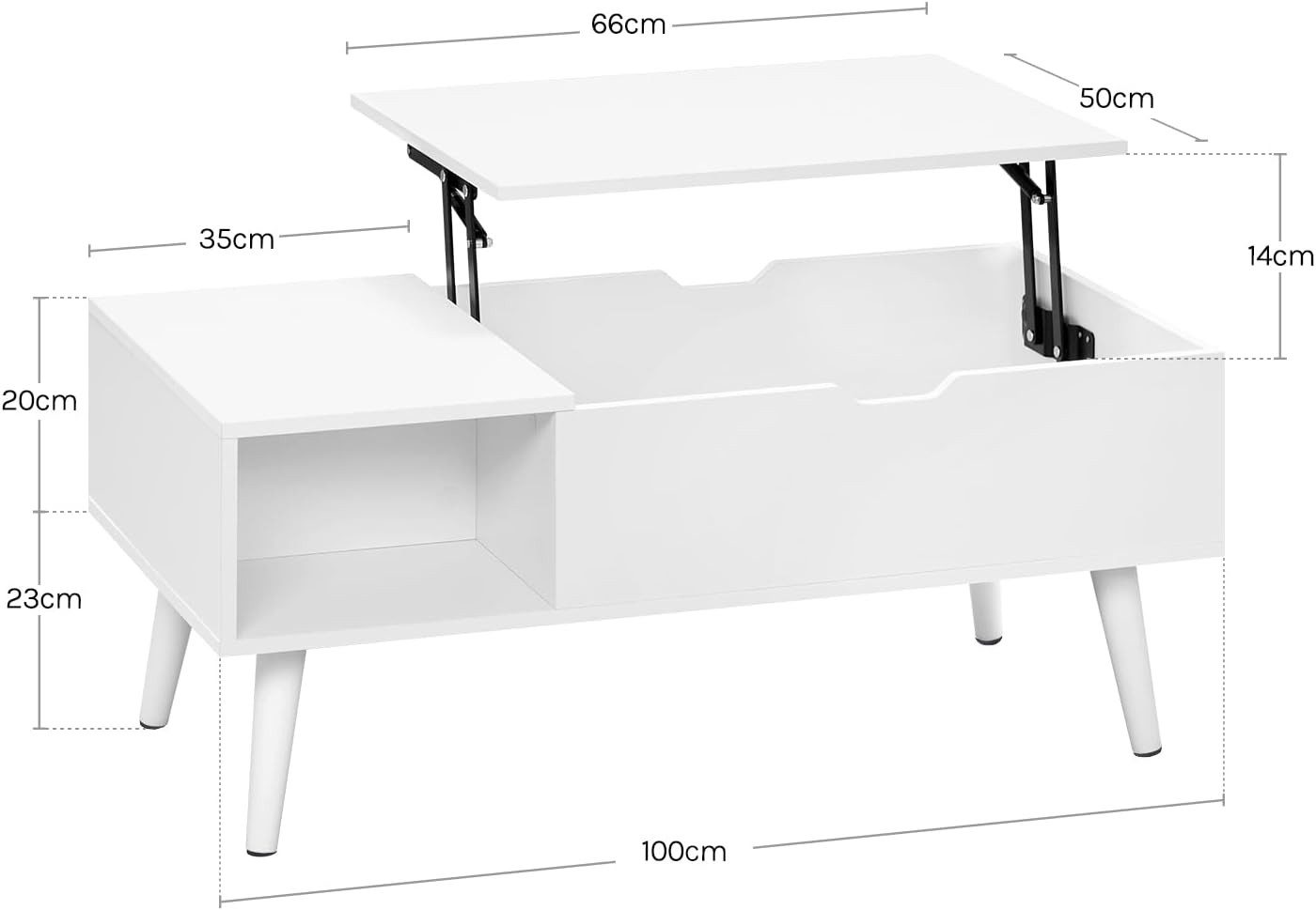 Woltu Couchtisch (1-St), Verstecktes Fach unter der Tischplatte, Anhebbare tischplatte