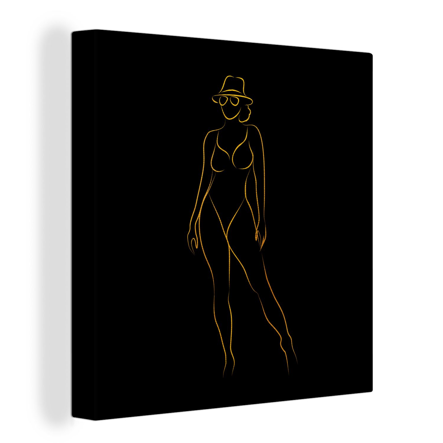 OneMillionCanvasses® Leinwandbild Sonnenbrille - Schwarz - Gold - Linienkunst, (1 St), Leinwand Bilder für Wohnzimmer Schlafzimmer