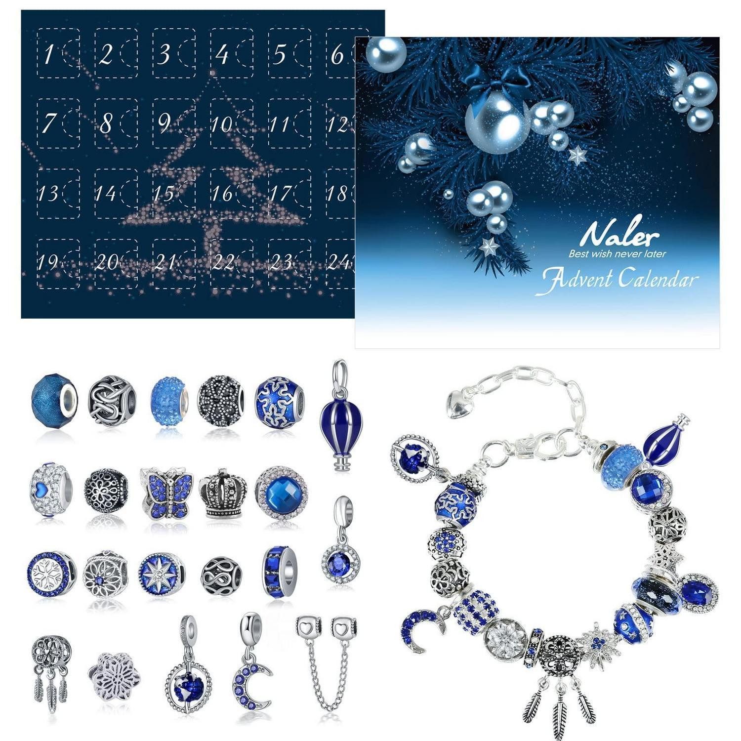 LuxusKollektion Schmuck-Adventskalender Adventskalender Schmuck Charms Blau 24-teilig