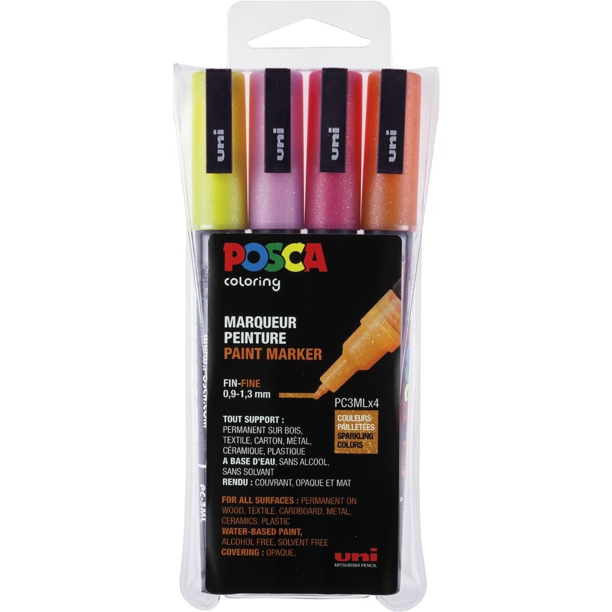 uni-ball Lackmarker uni-ball POSCA PC-3M Marker - 4er Set Glitter, (4-tlg)
